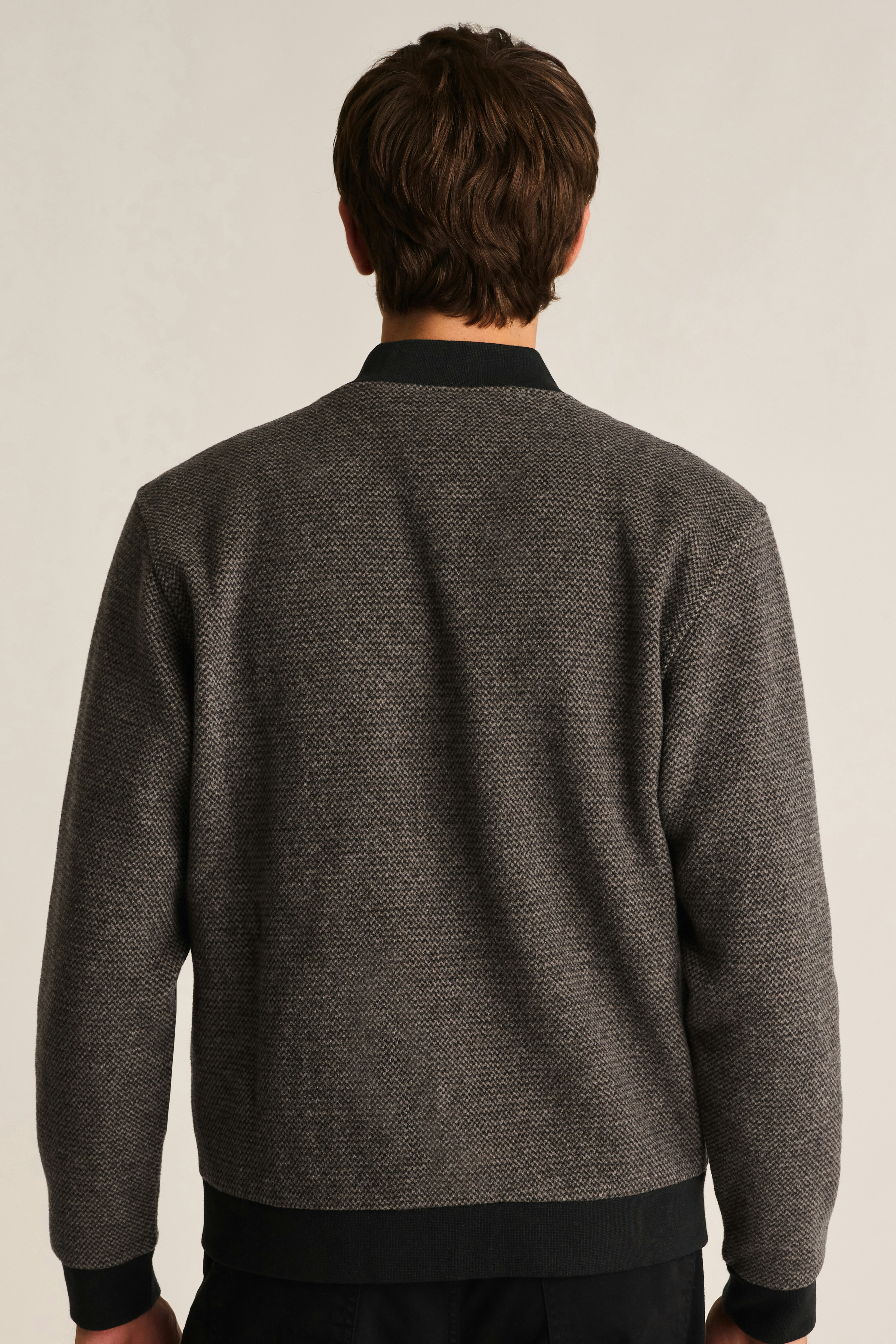 Wool Blend Sweater Bomber brown black micro texture