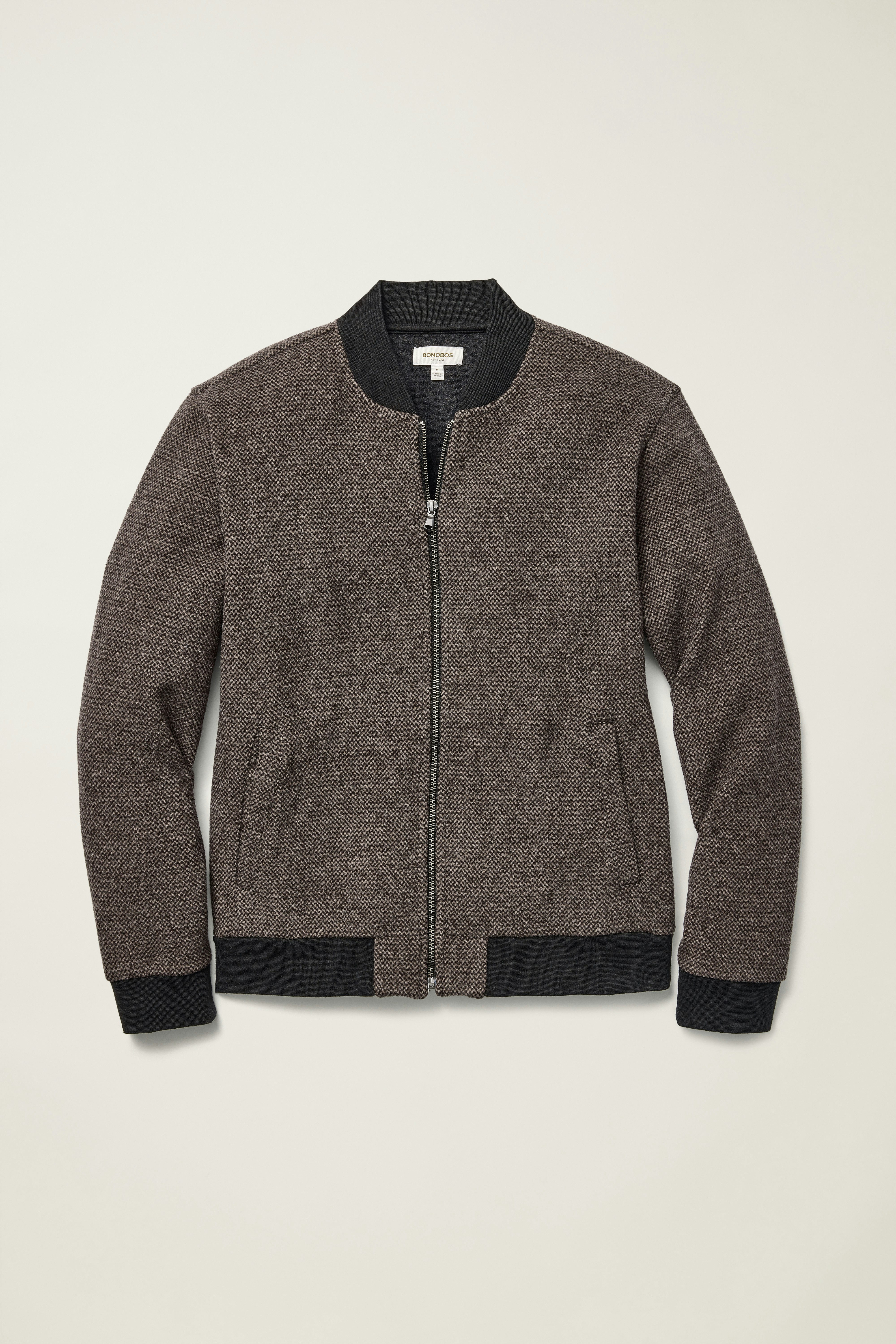 Wool Blend Sweater Bomber brown black micro texture