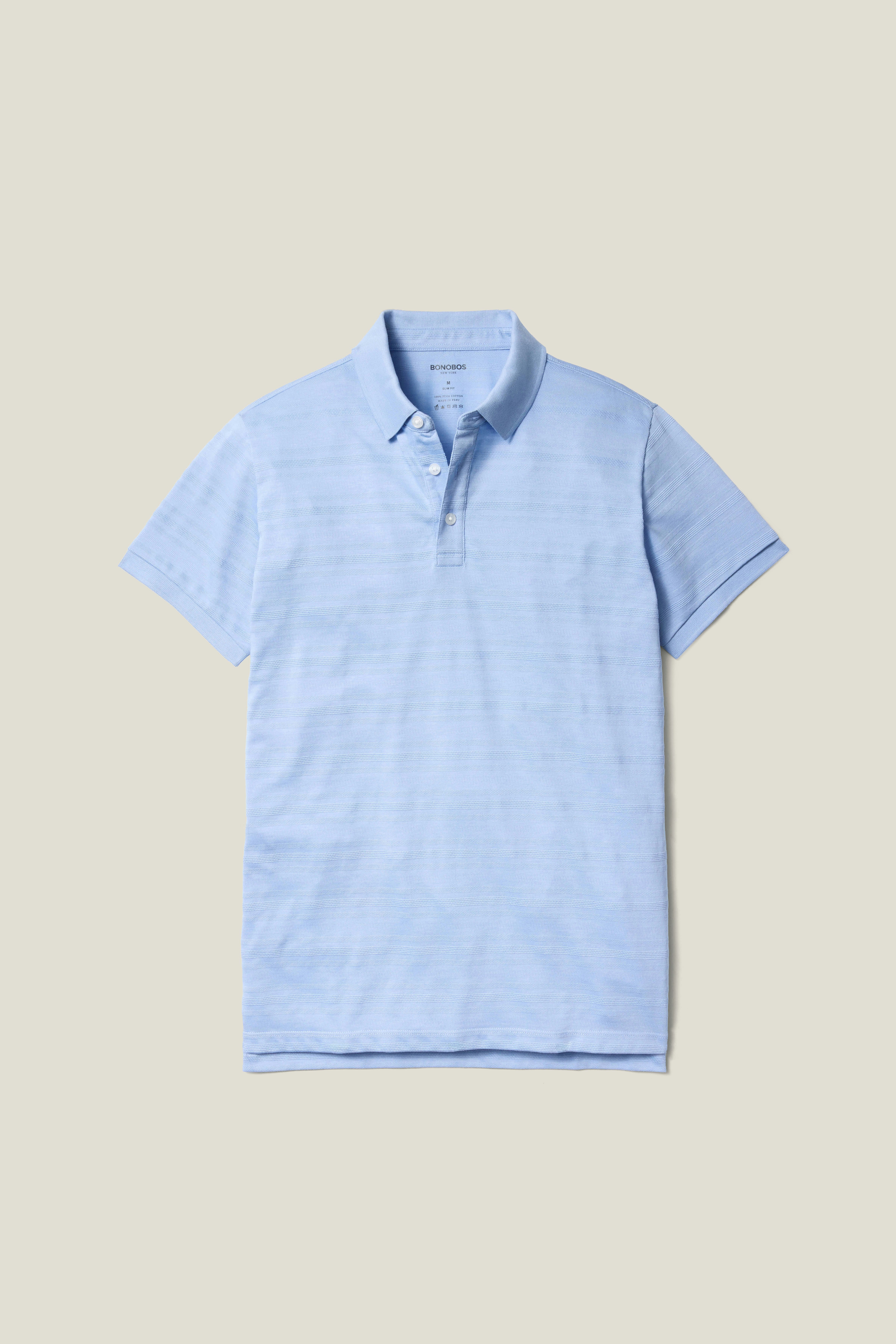 Stretch Pique Polo light blue texture stripe