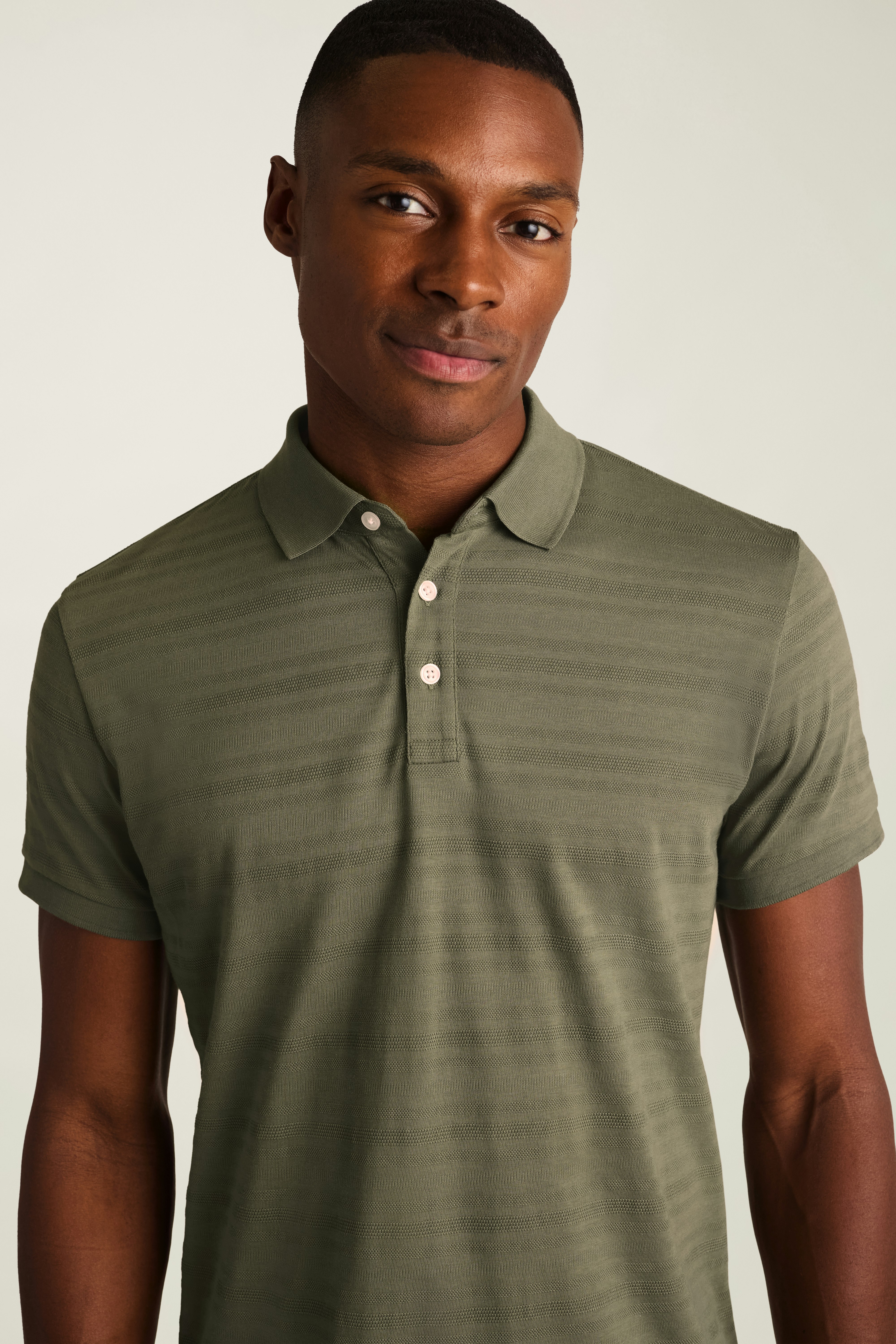 Stretch Pique Polo olive texture stripe 3 Stretch Pique Polo olive texture stripe