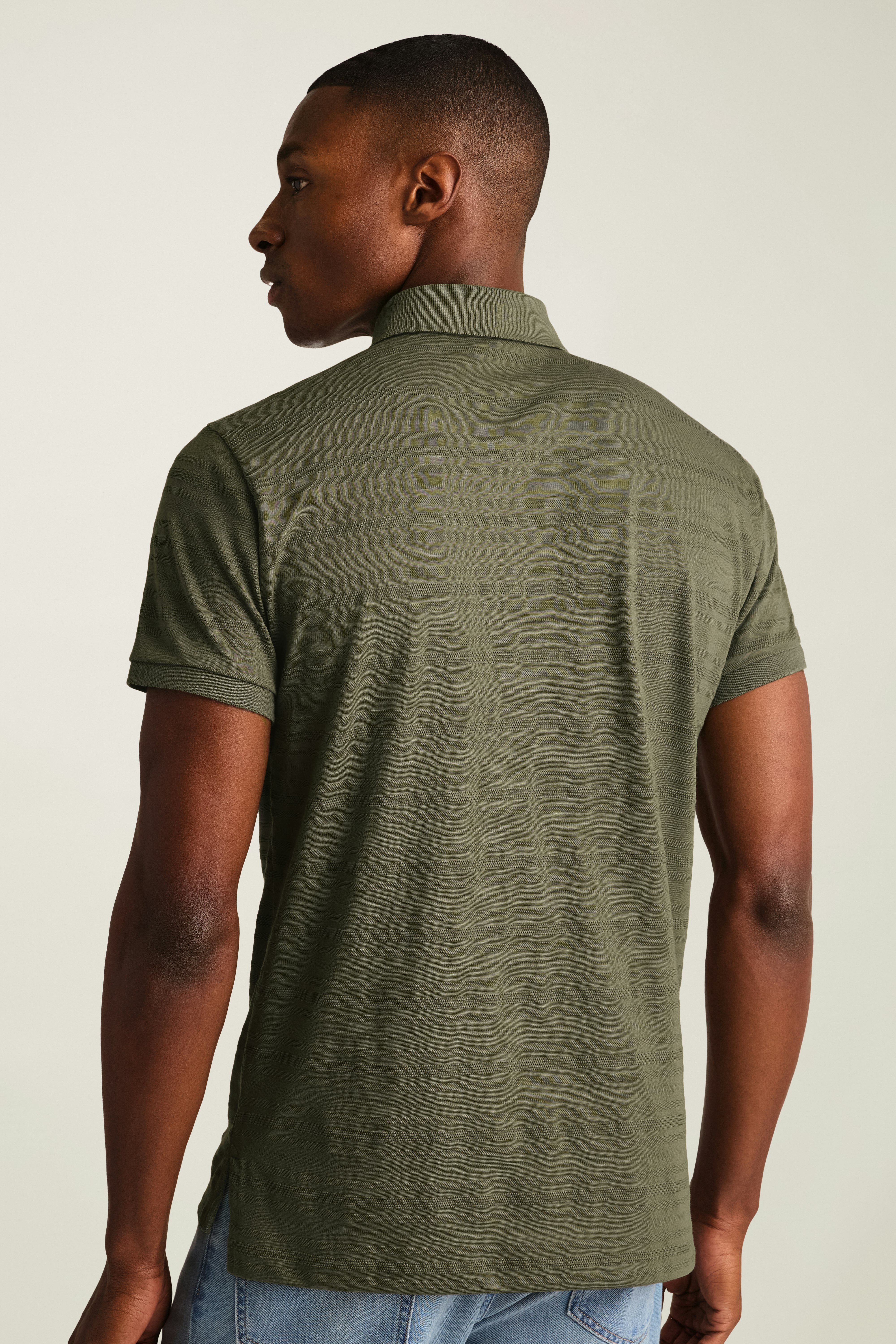 Stretch Pique Polo olive texture stripe 4 Stretch Pique Polo olive texture stripe