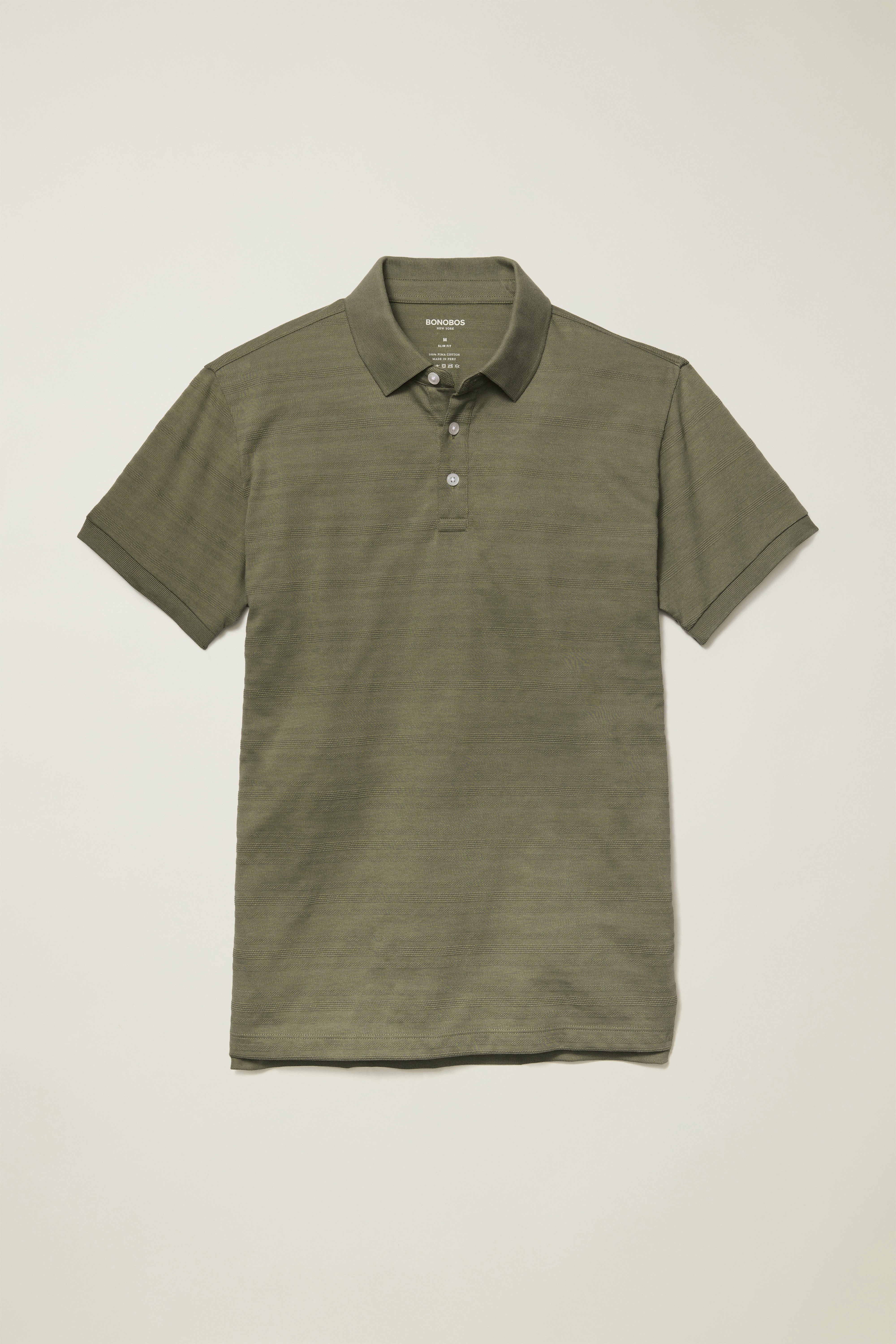 Stretch Pique Polo olive texture stripe 5 Stretch Pique Polo olive texture stripe