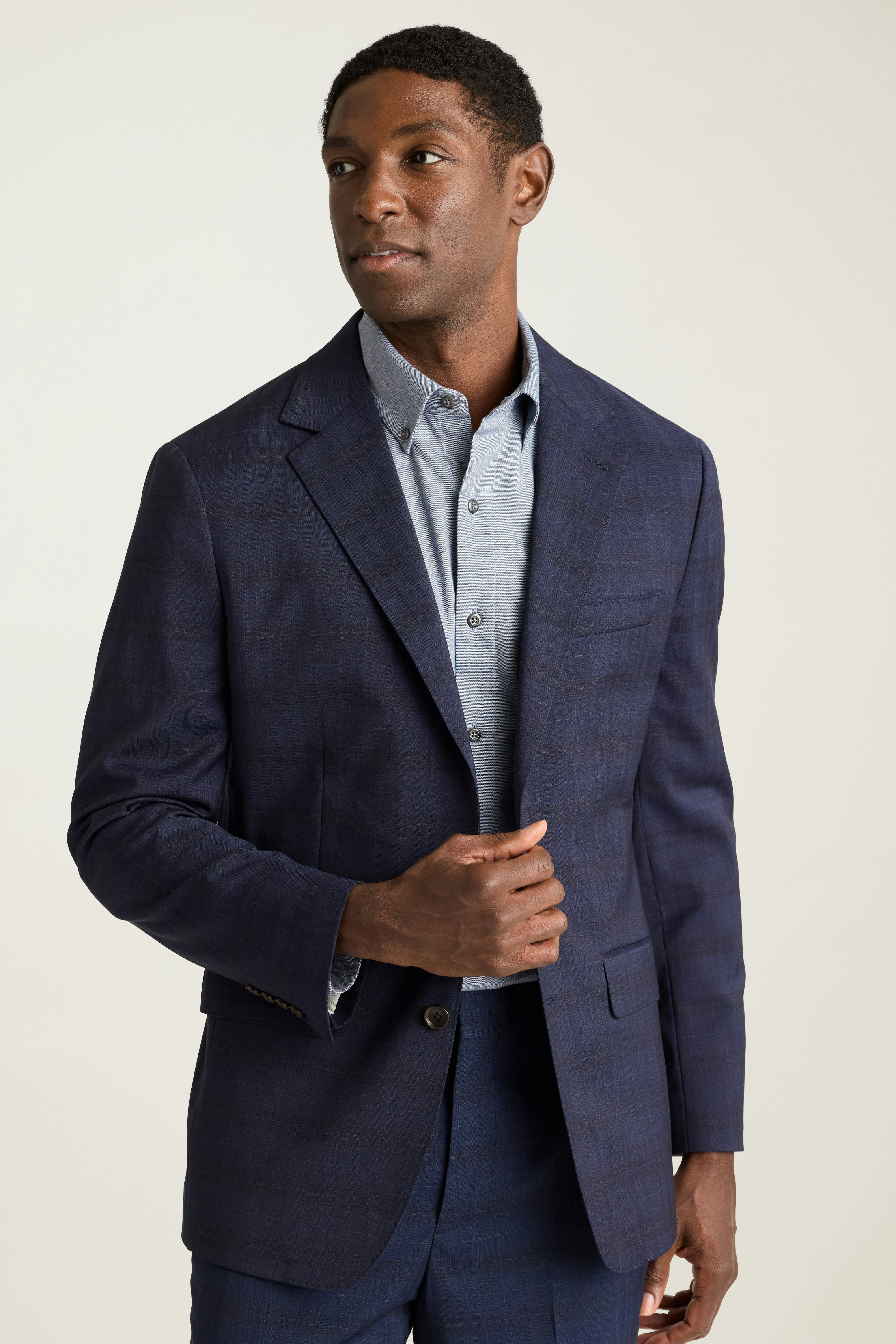 Jetsetter Italian Wool Blazer dark navy blue glen plaid