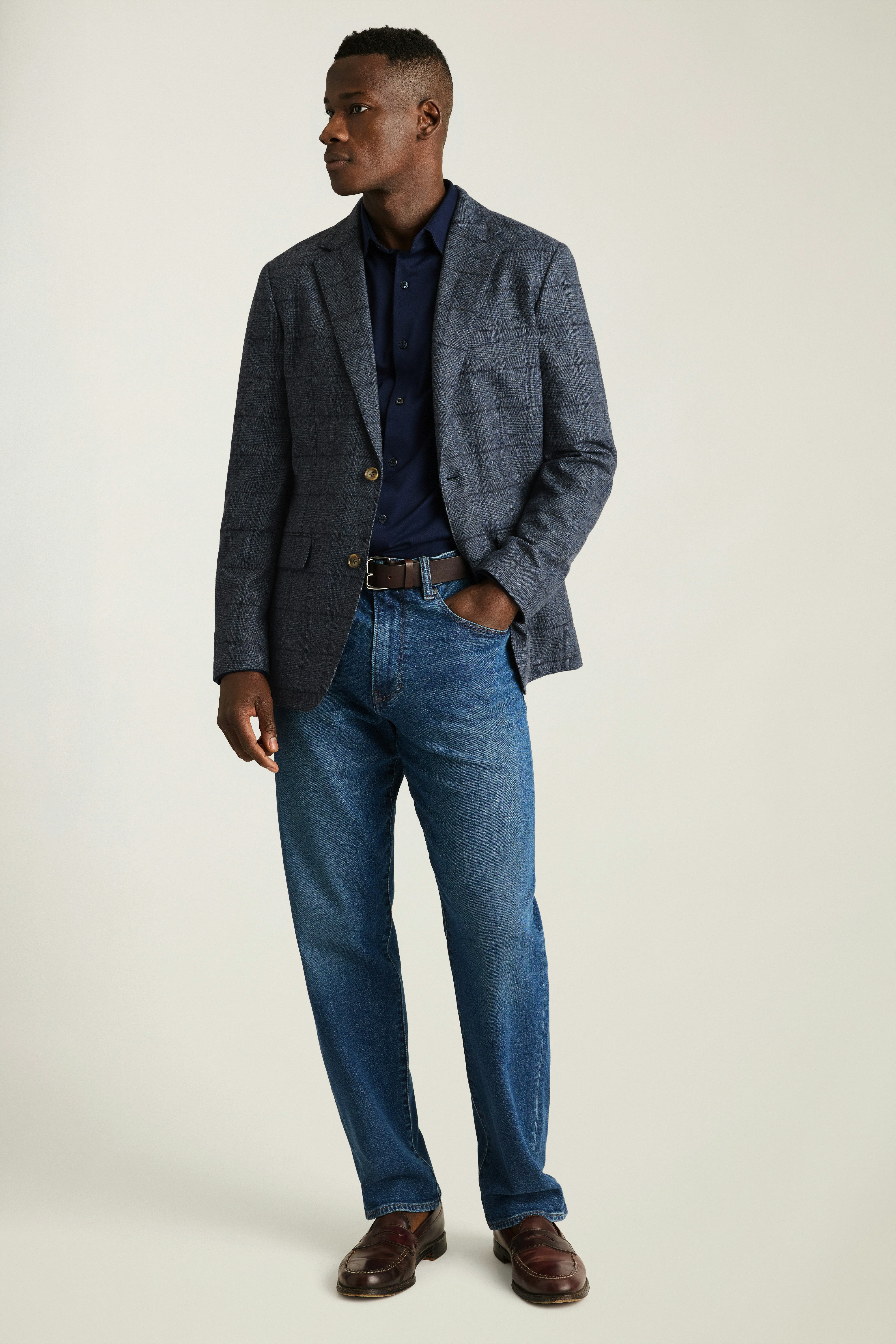 Jetsetter Unconstructed Italian Wool Blazer blue glen plaid