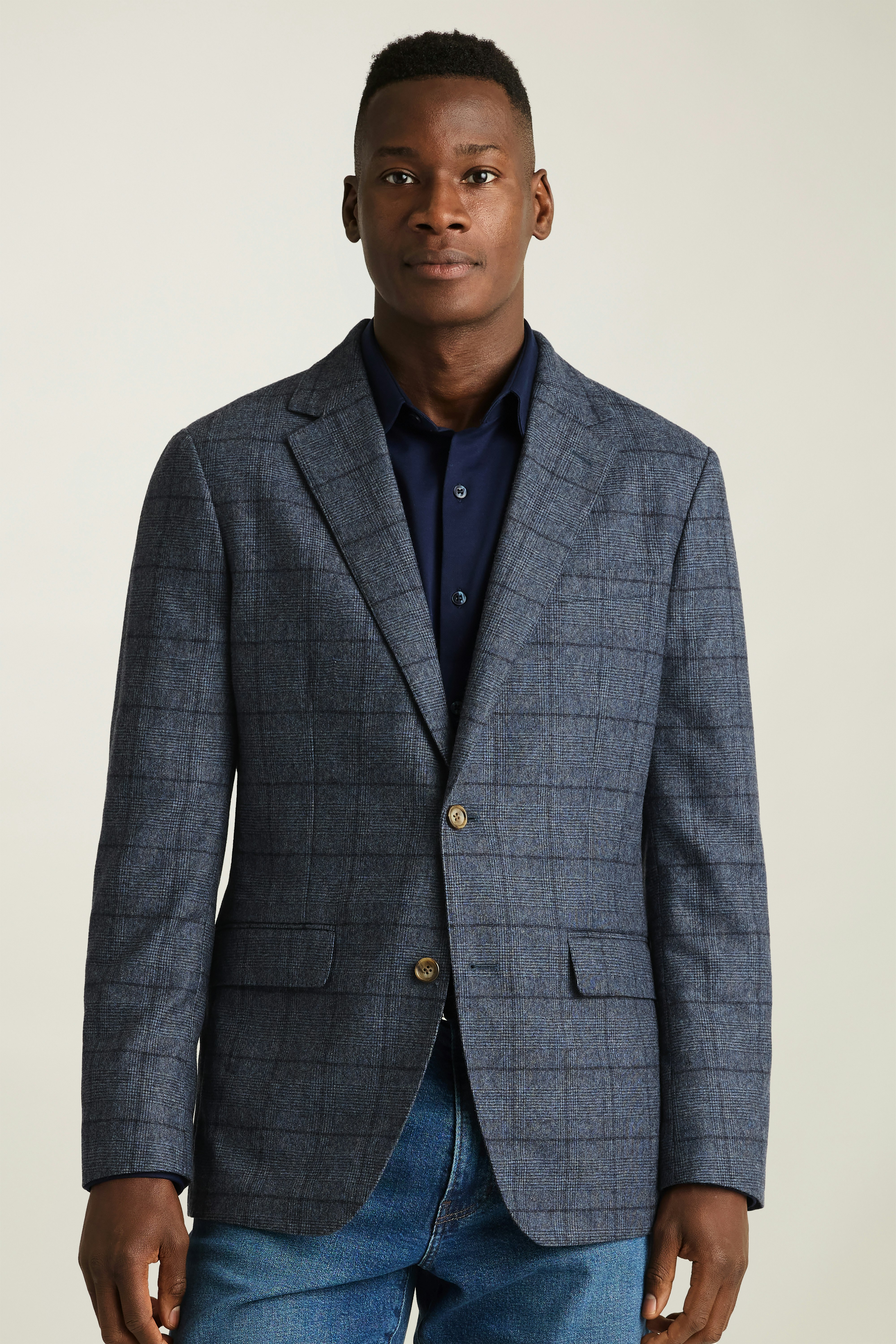 Jetsetter Unconstructed Italian Wool Blazer blue glen plaid