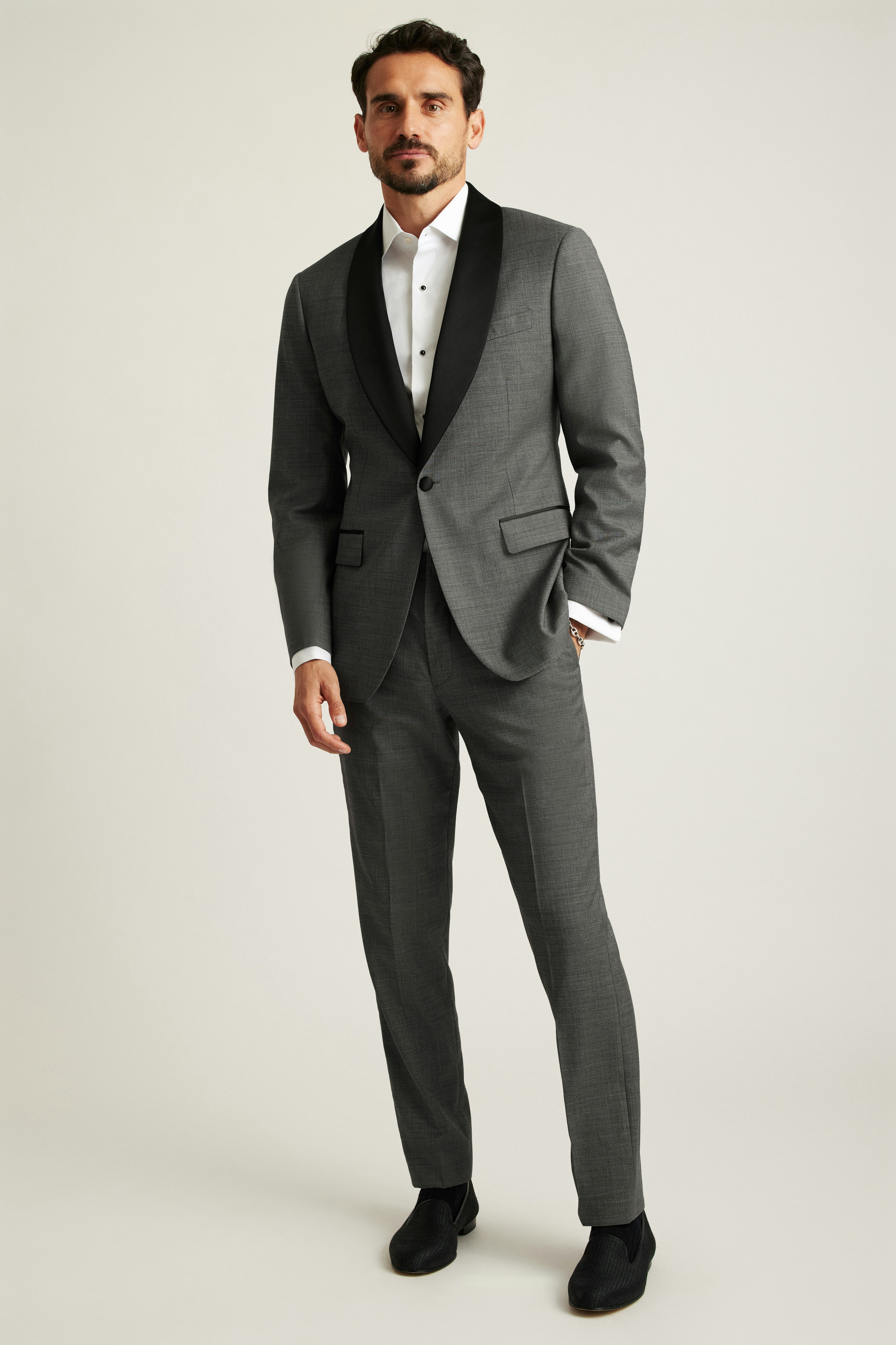 Shawl Collar Tuxedo Jacket grey sharkskin