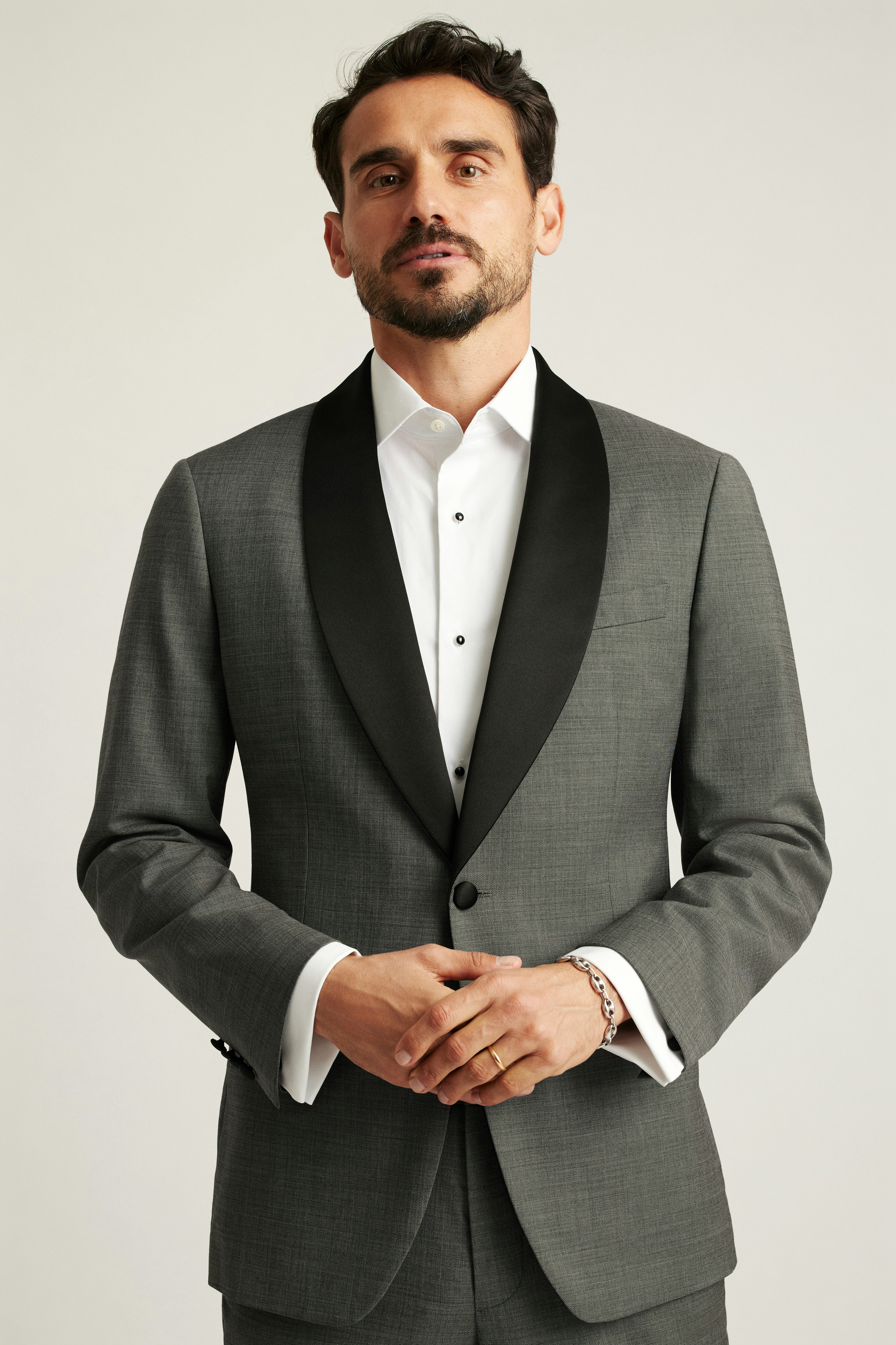 Shawl Collar Tuxedo Jacket grey sharkskin