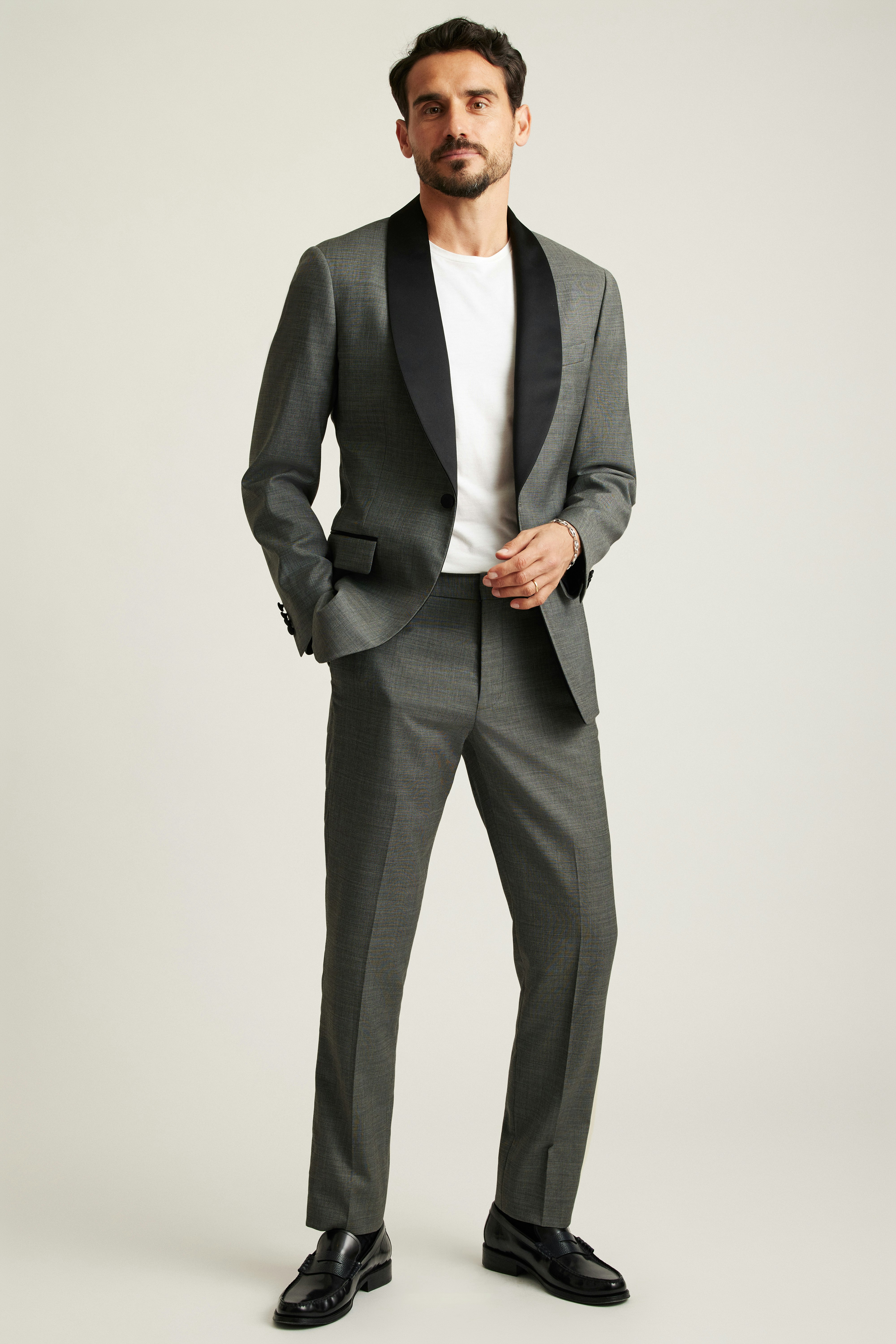 Shawl Collar Tuxedo Jacket grey sharkskin