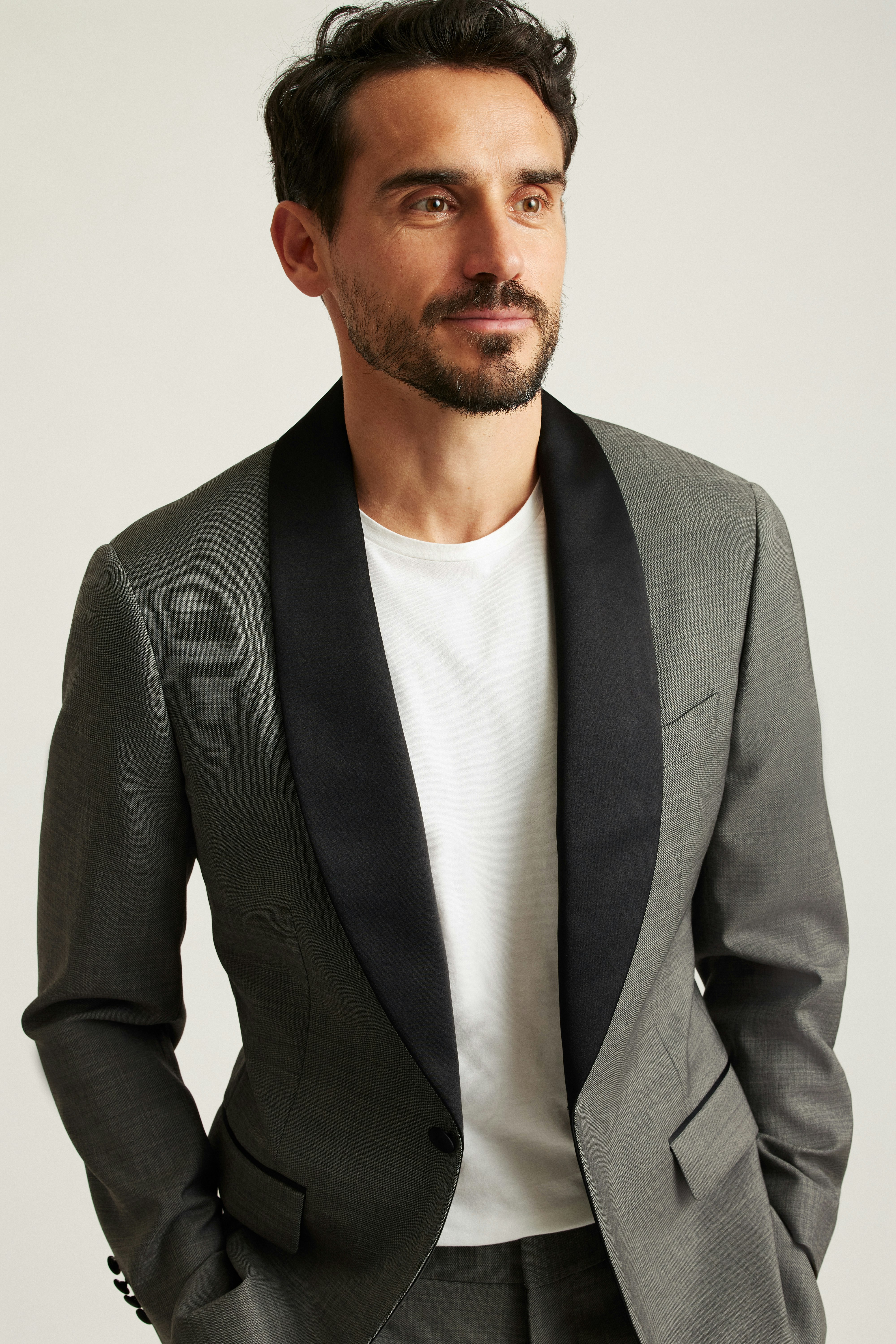 Shawl Collar Tuxedo Jacket grey sharkskin