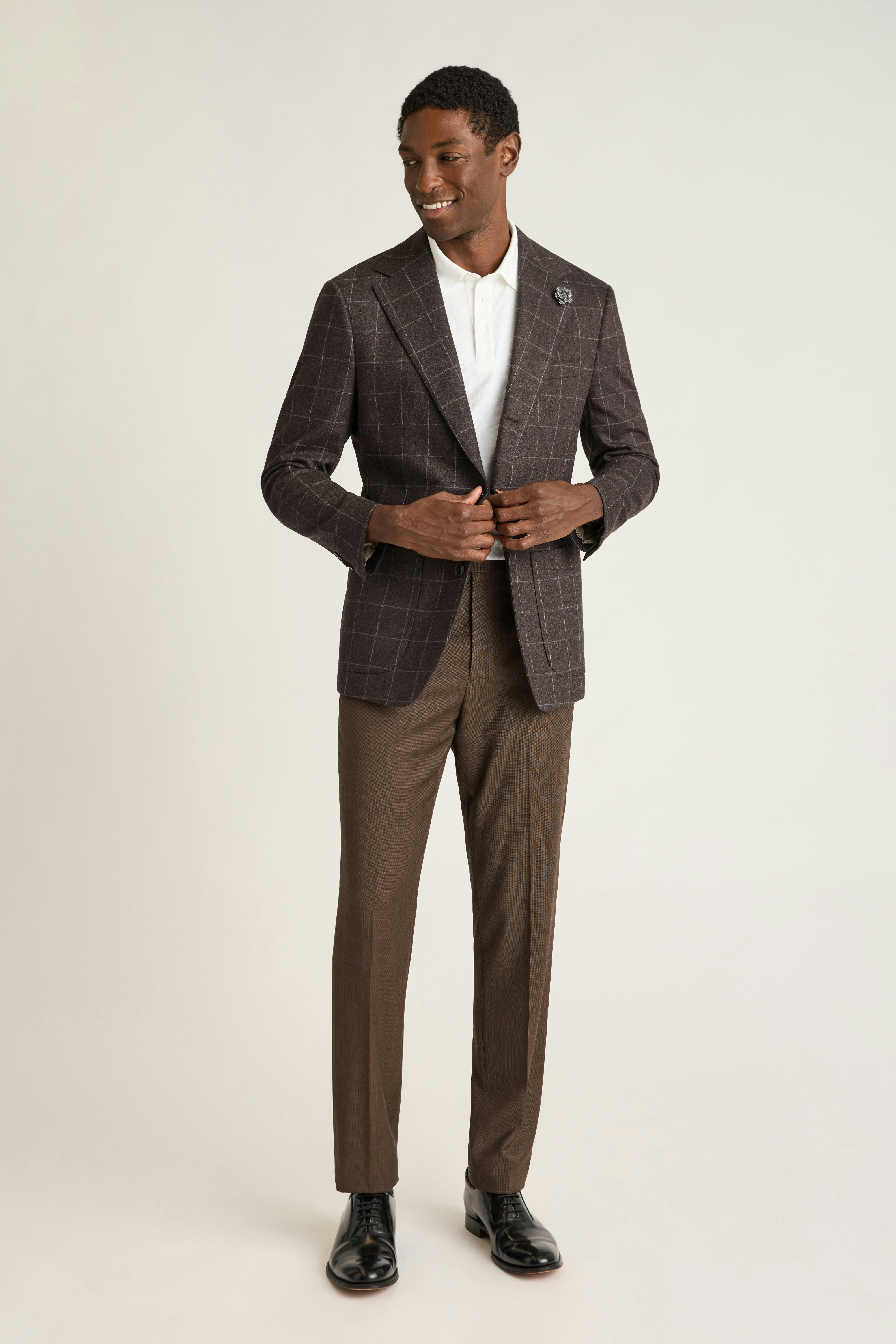 Galloway Wool Cashmere Blazer espresso brown windowpane