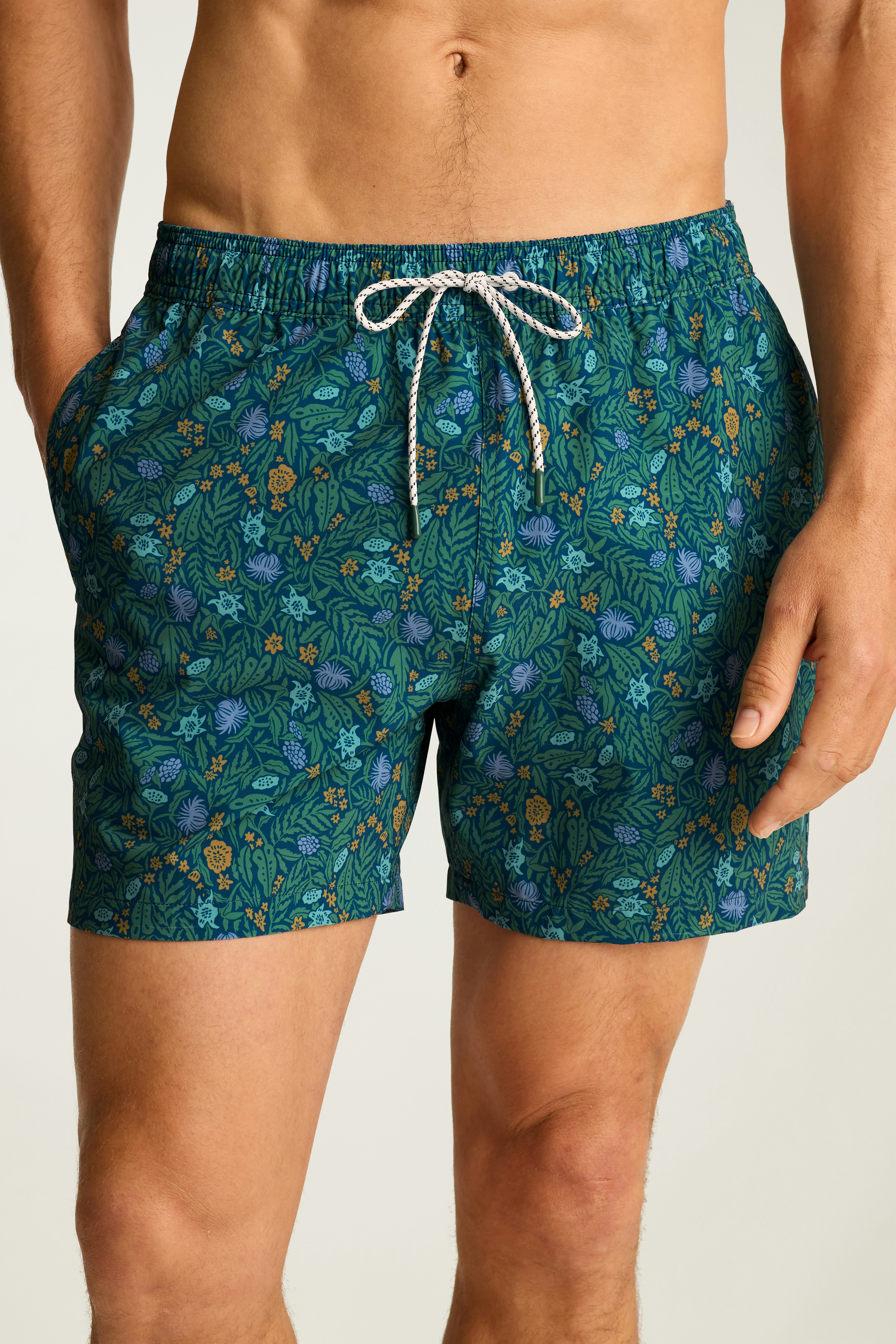 Riviera Swim Trunks blue green underwater floral