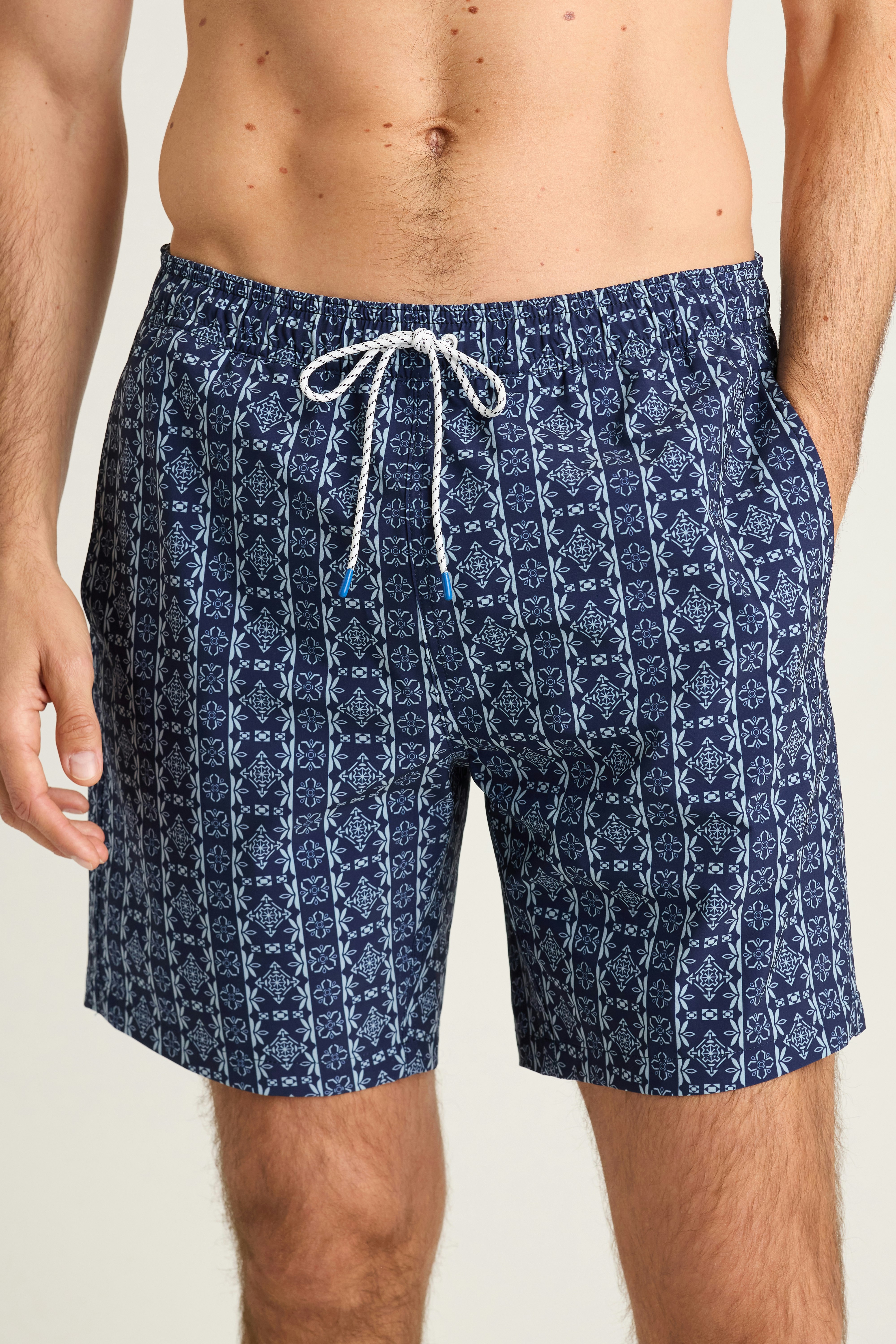 Riviera Swim Trunks navy floral abstract