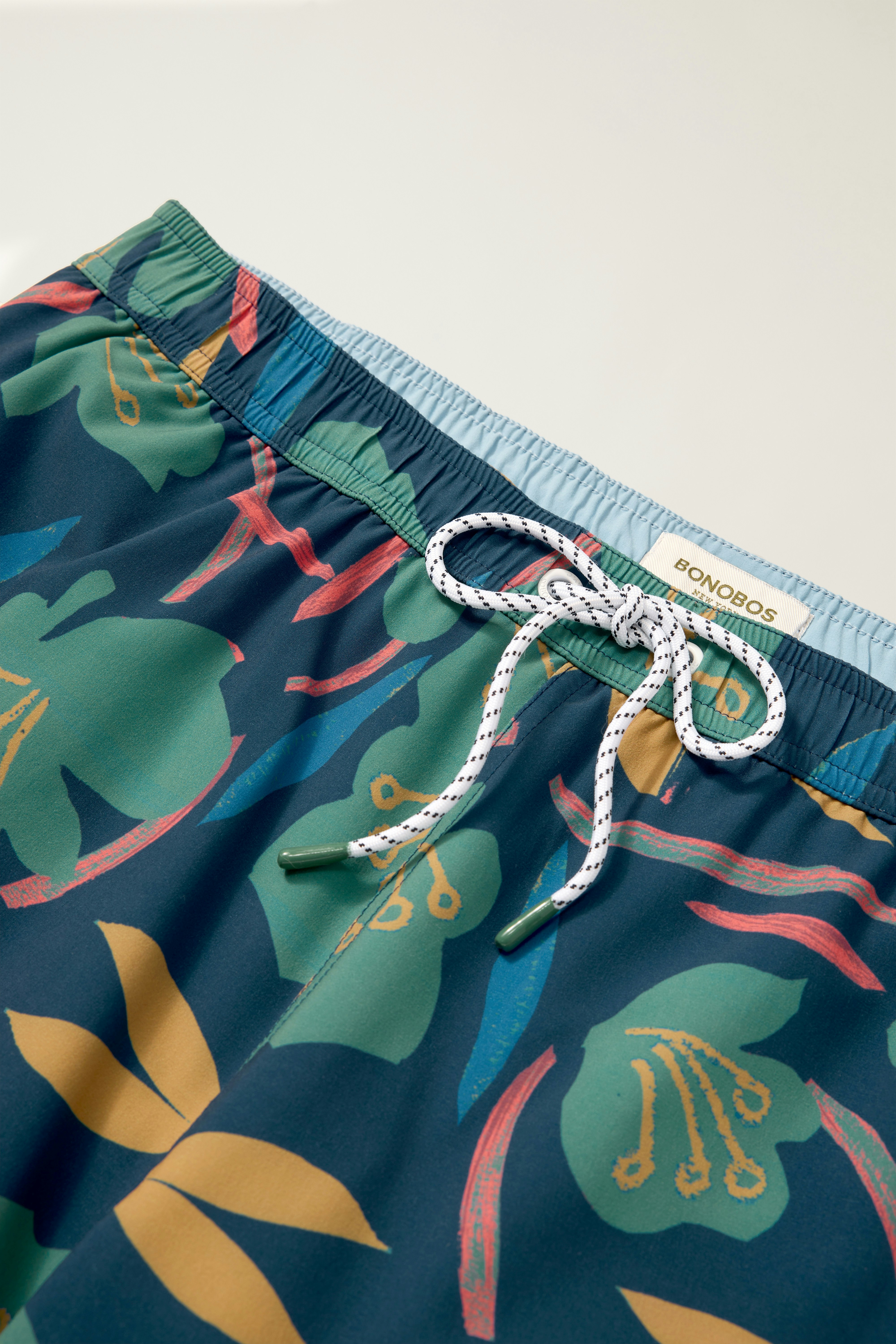 Riviera Swim Trunks blue floral brushstrokes