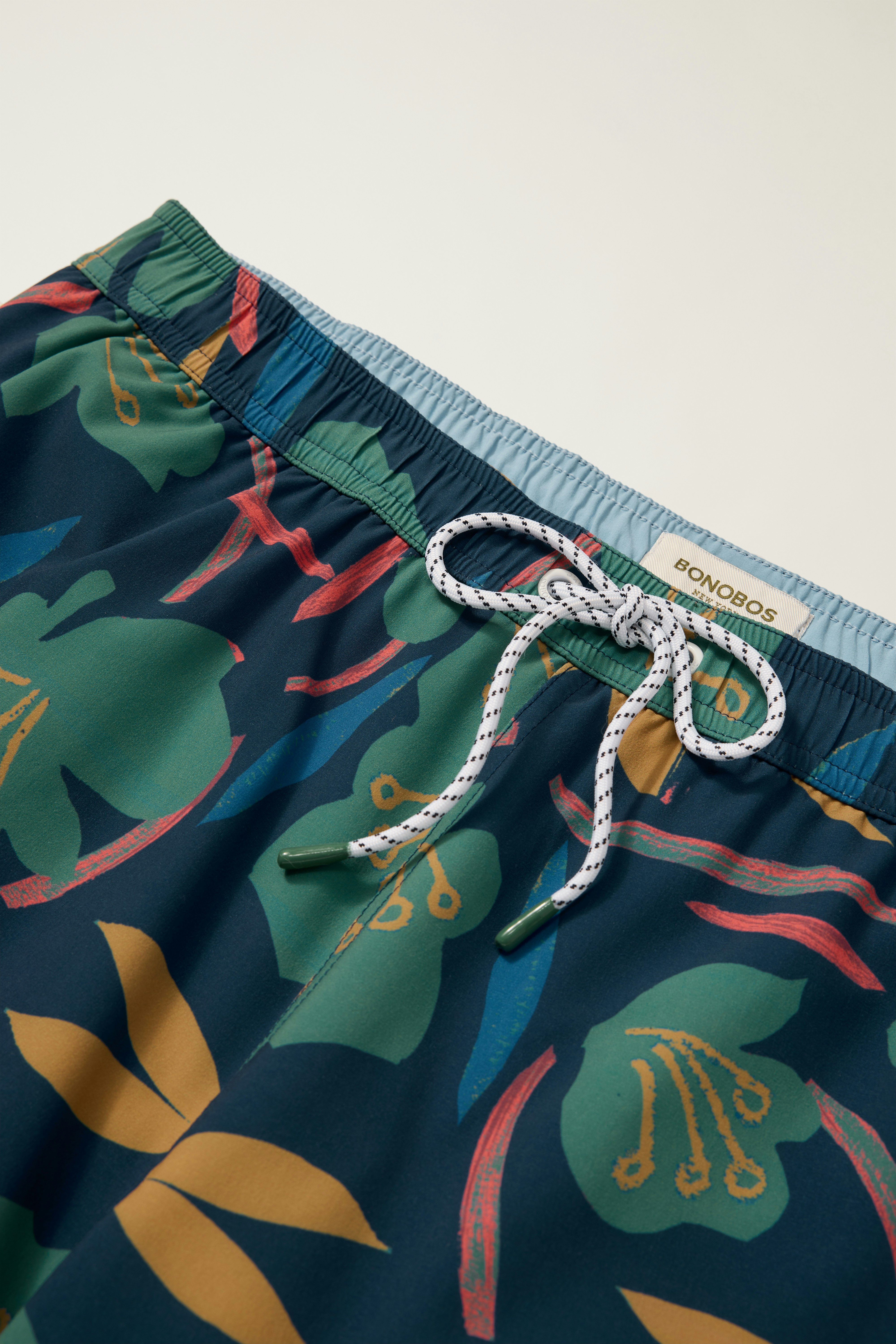 Riviera Swim Trunks blue floral brushstrokes