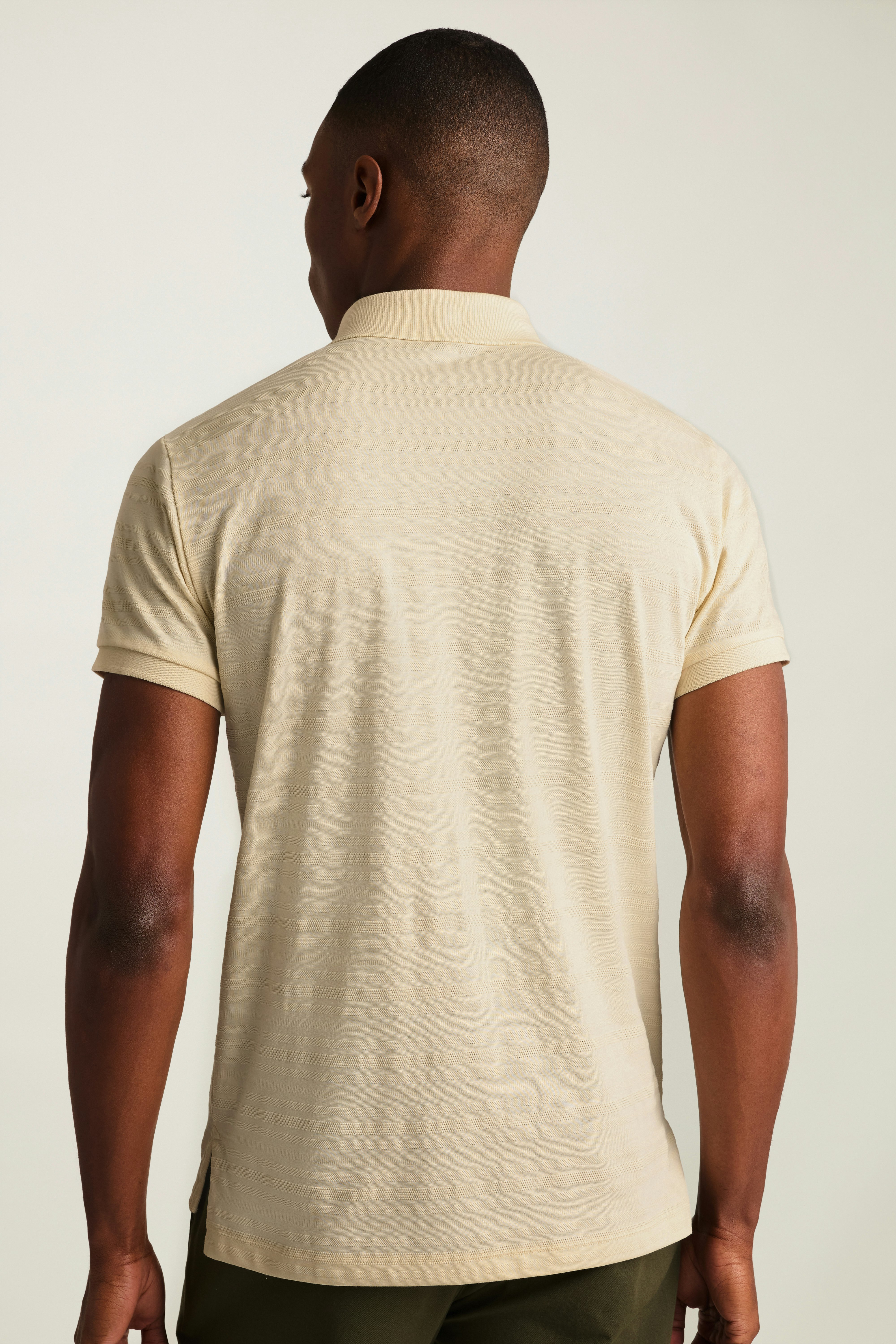 Stretch Pique Polo ivory texture stripe