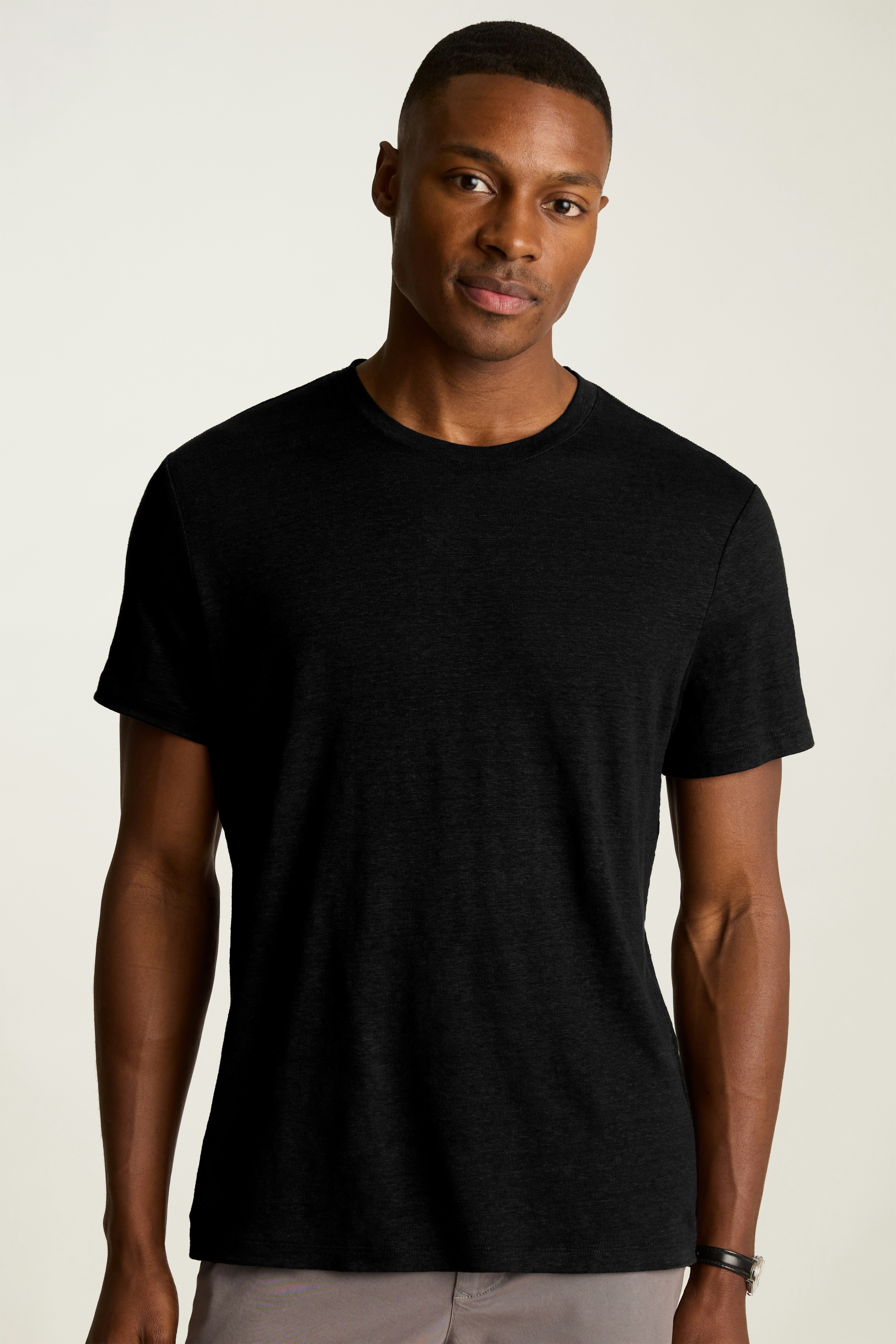 Linen Crew Neck Tee black