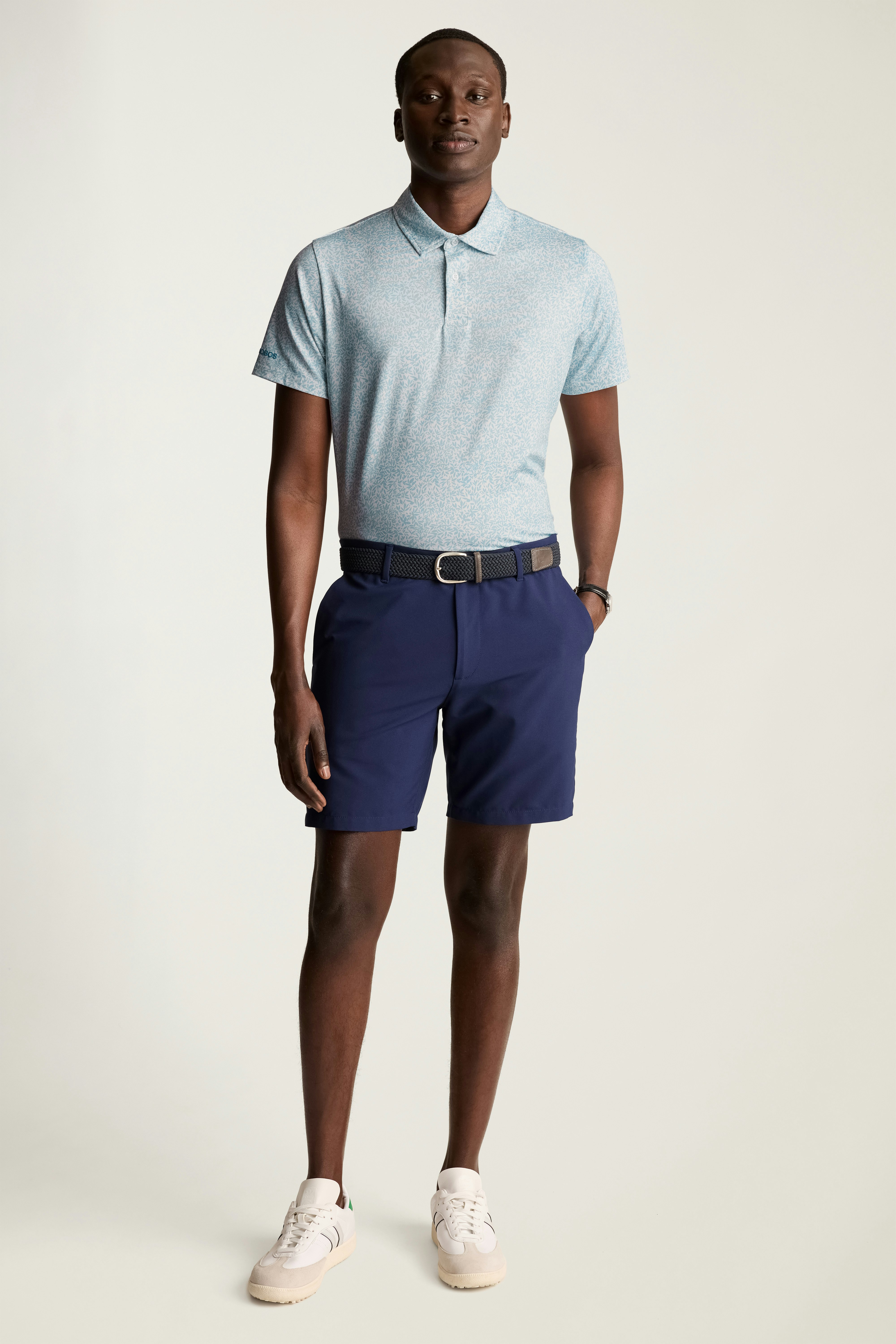 Performance Golf Polo light blue leaf floral