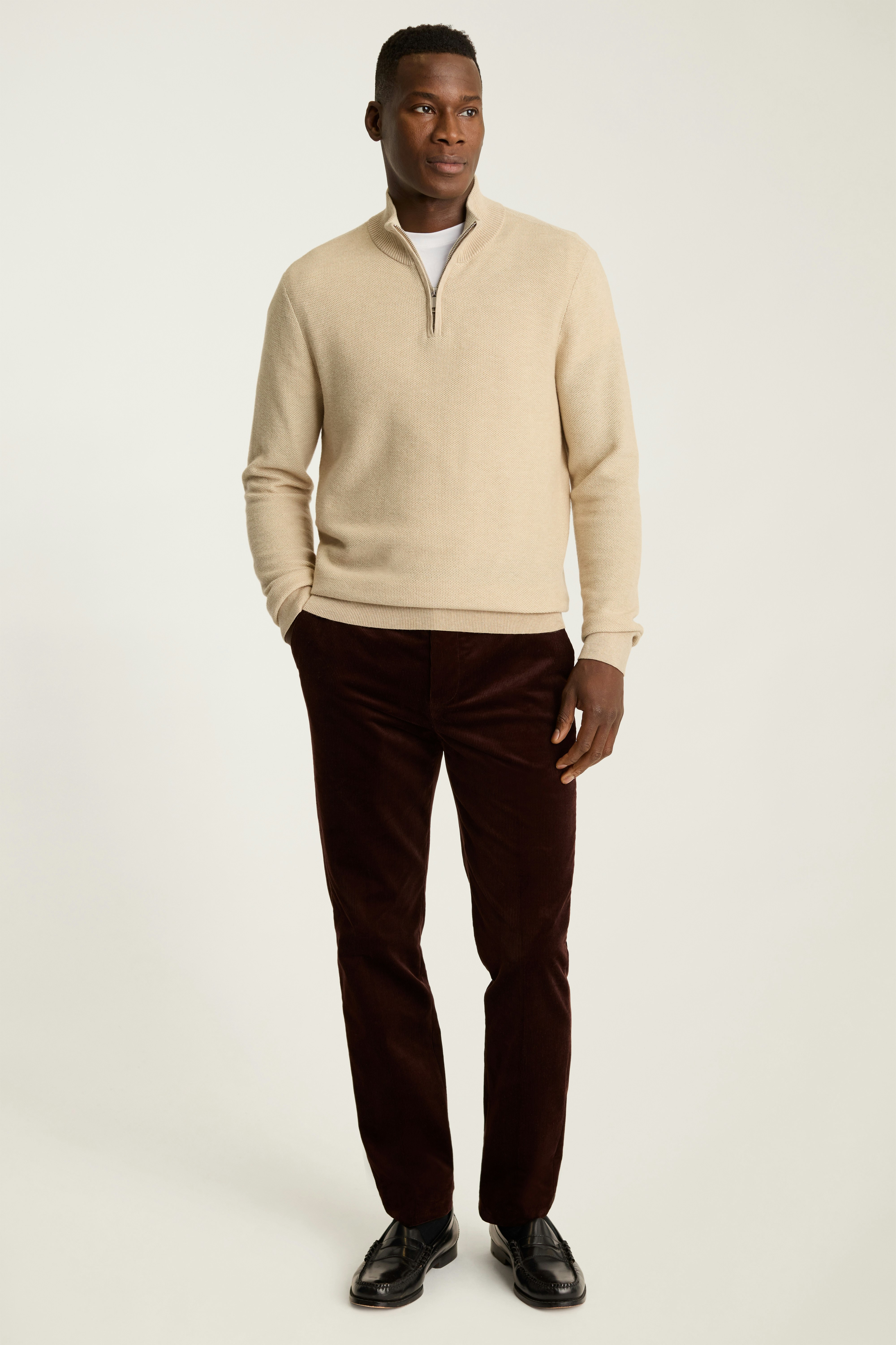 Washable Cotton Cashmere Quarter Zip light beige