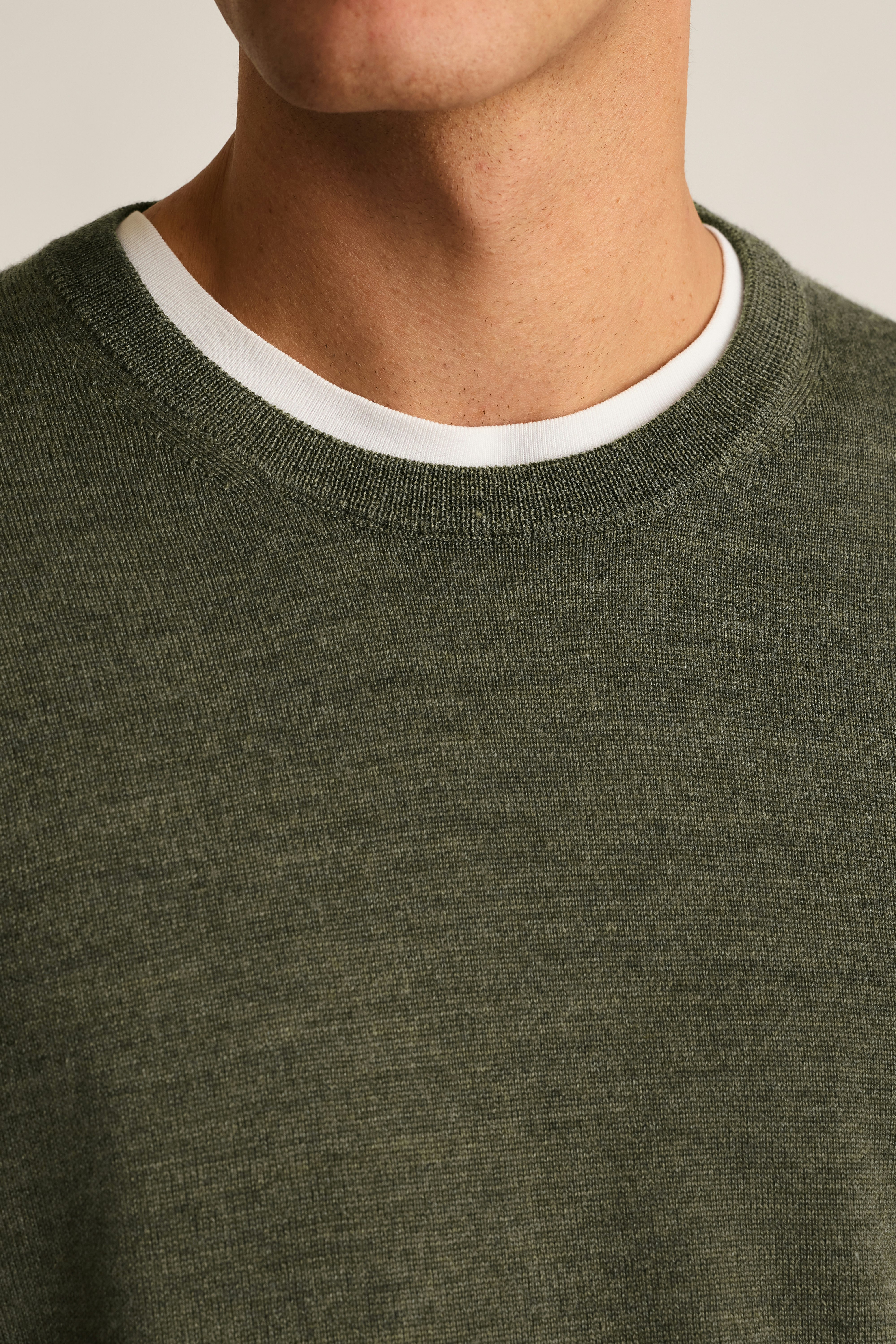 Washable Merino Crew Neck Sweater olive green heather