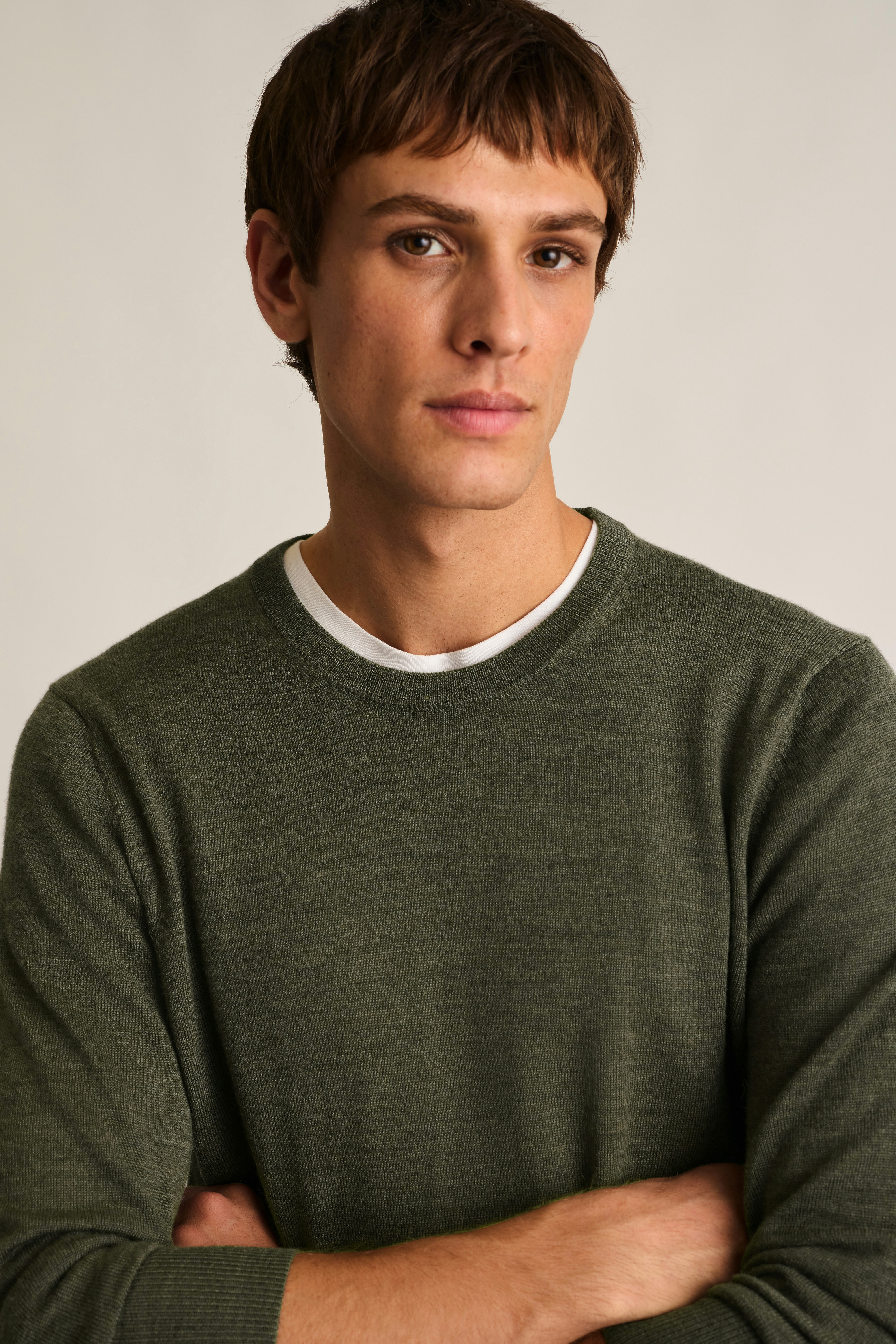 Washable Merino Crew Neck Sweater olive green heather 3 Washable Merino Crew Neck Sweater olive green heather
