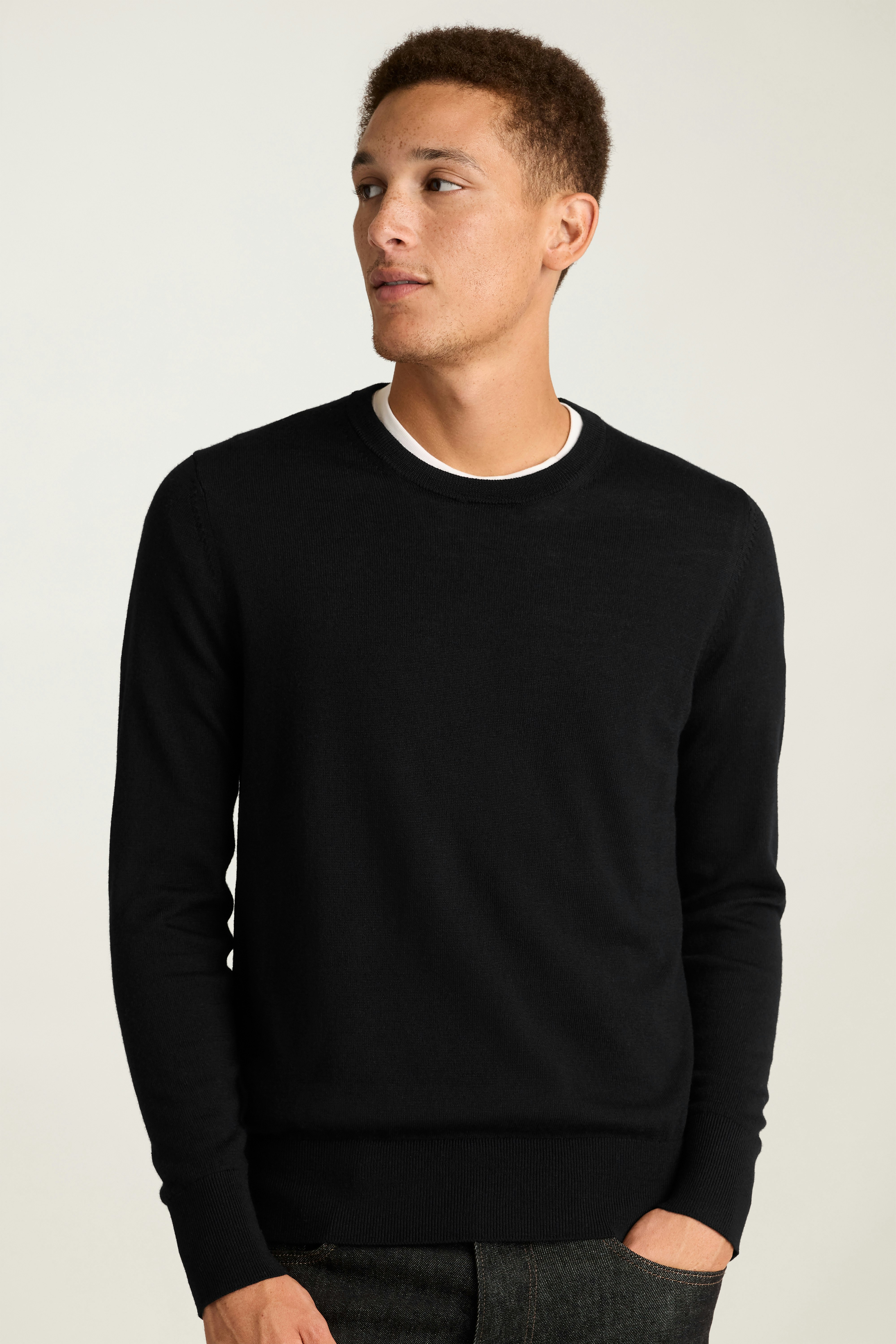 Washable Merino Crew Neck Sweater jet black