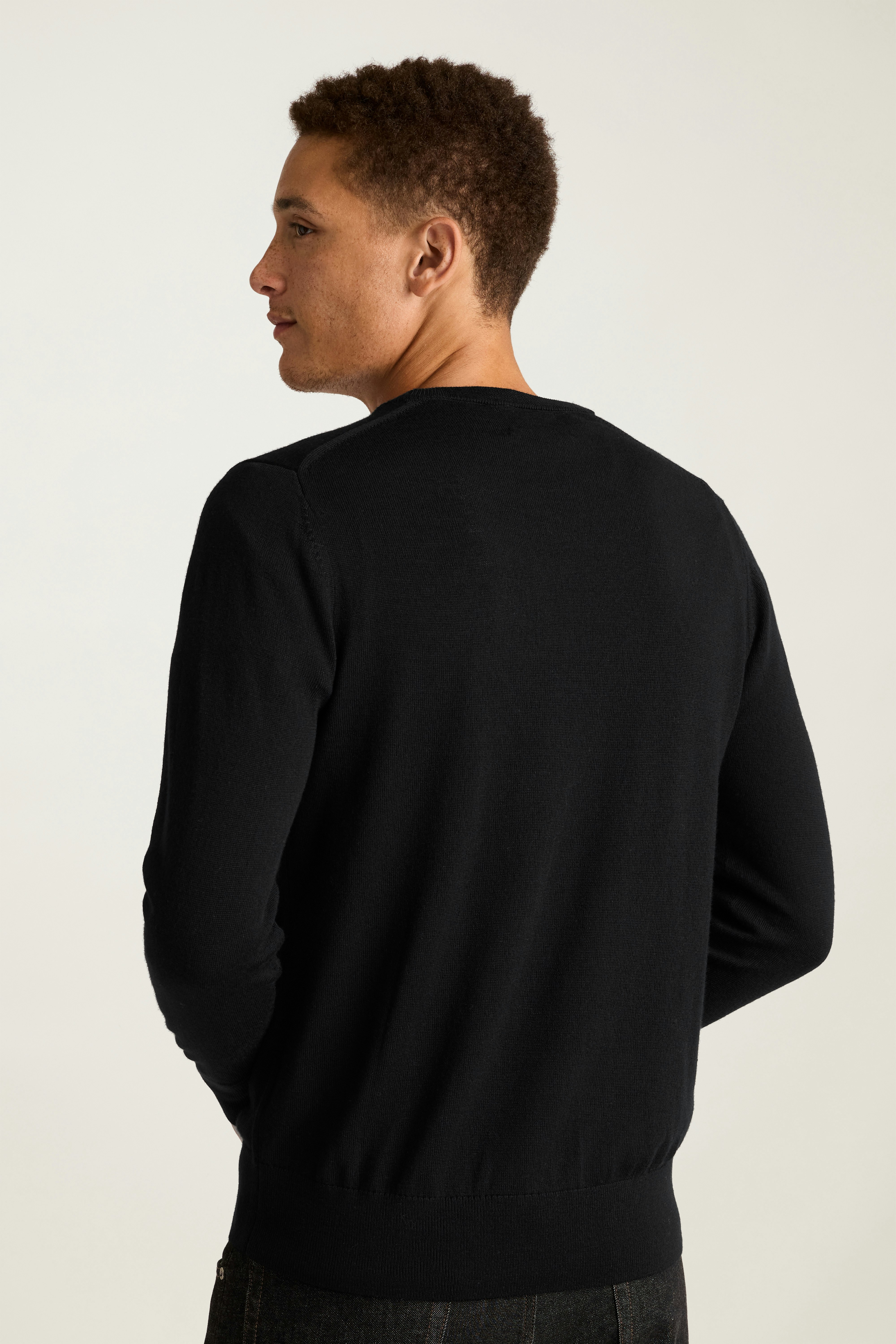 Washable Merino Crew Neck Sweater jet black