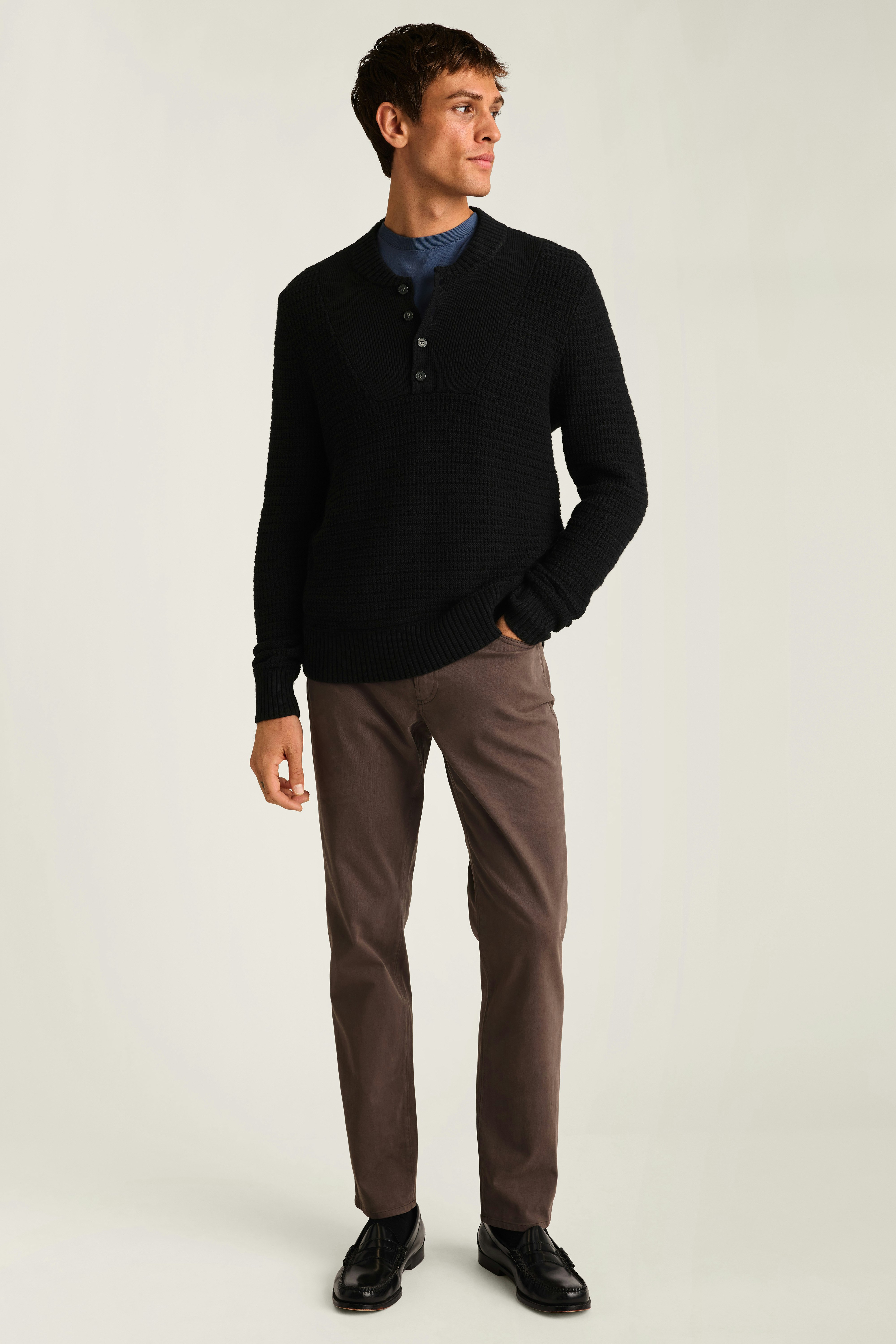 Cotton Cashmere Henley Sweater black