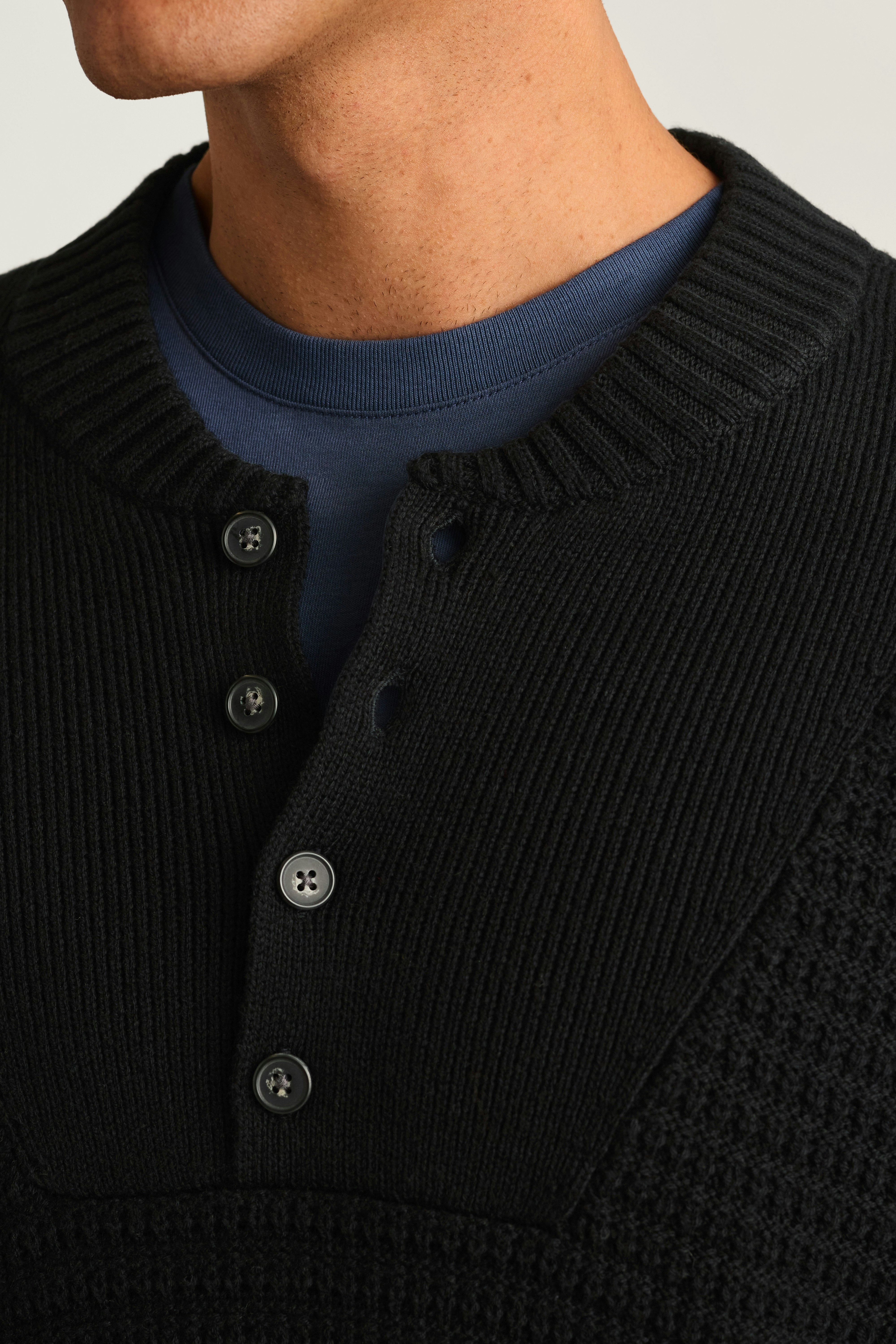 Cotton Cashmere Henley Sweater black