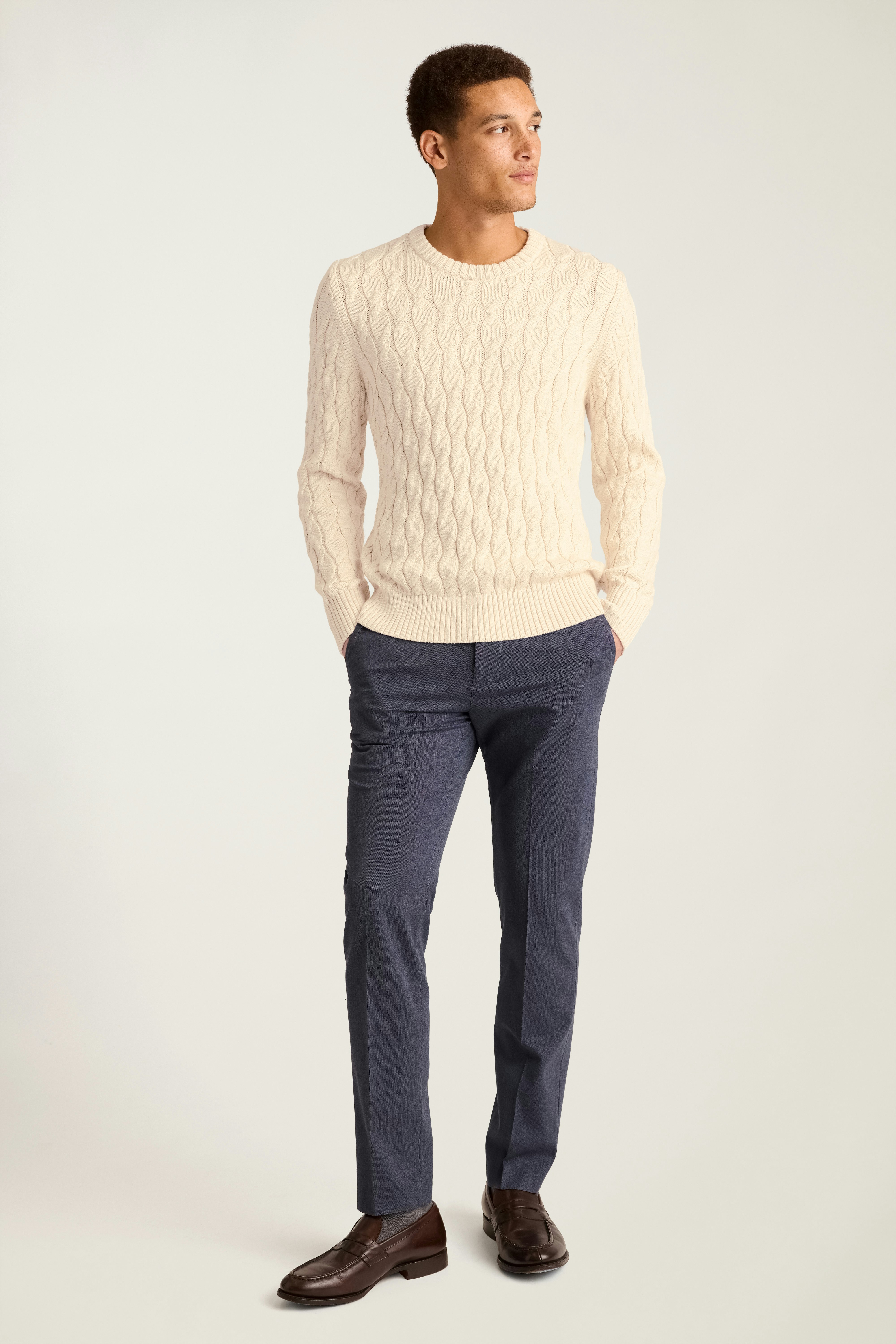 Italian Cotton Cable Sweater cream