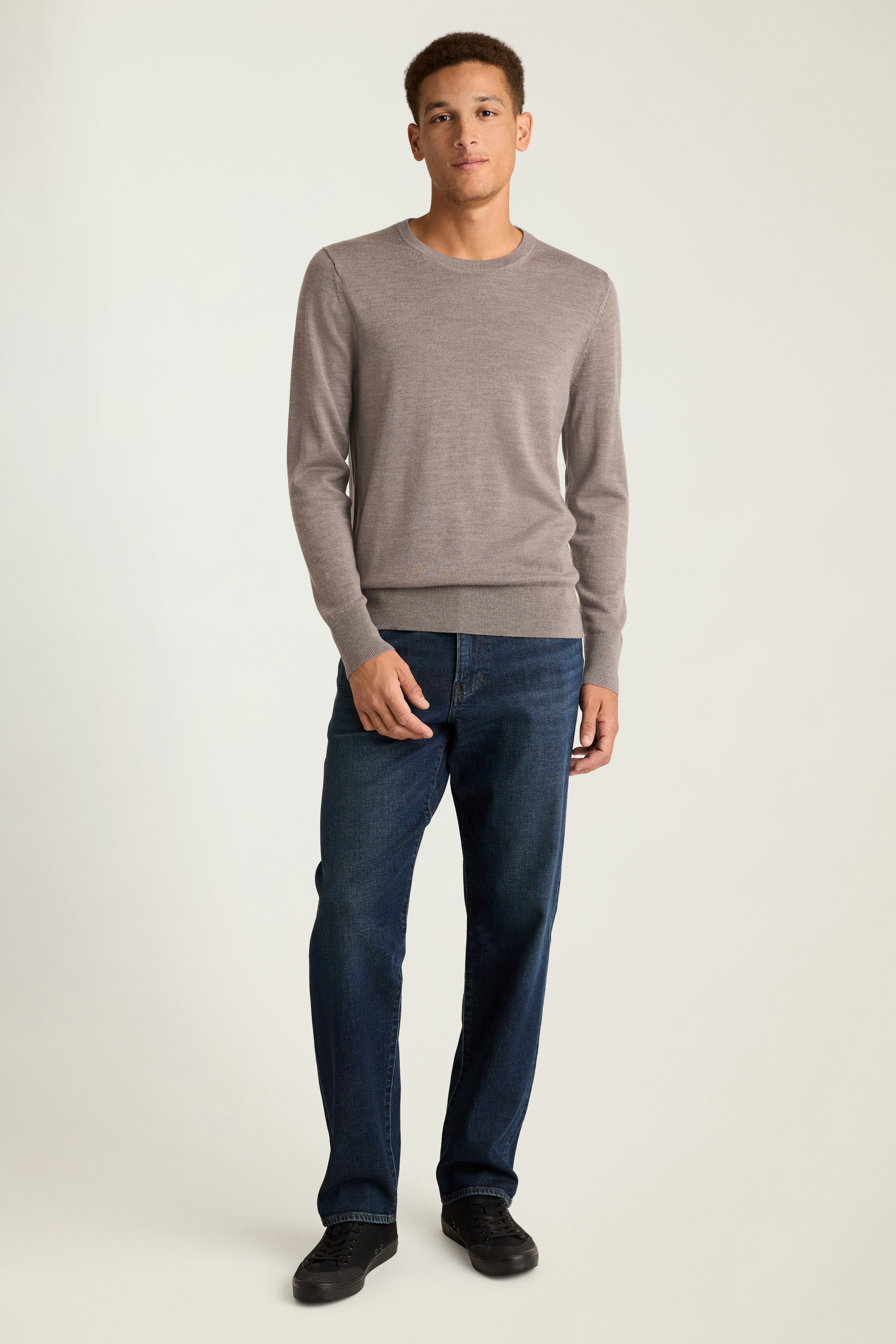 Washable Merino Crew Neck Sweater taupe heather