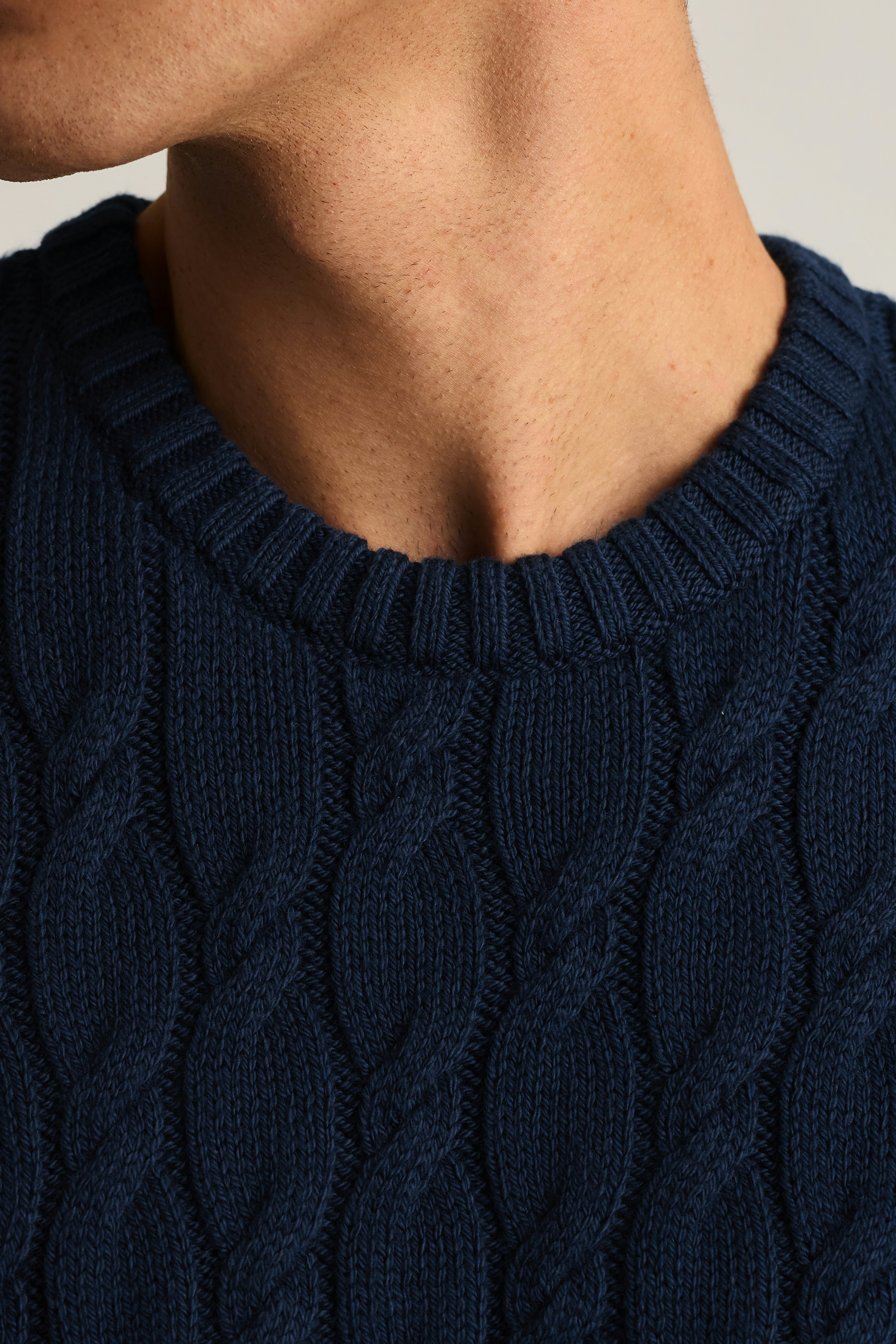 Italian Cotton Cable Sweater navy blue