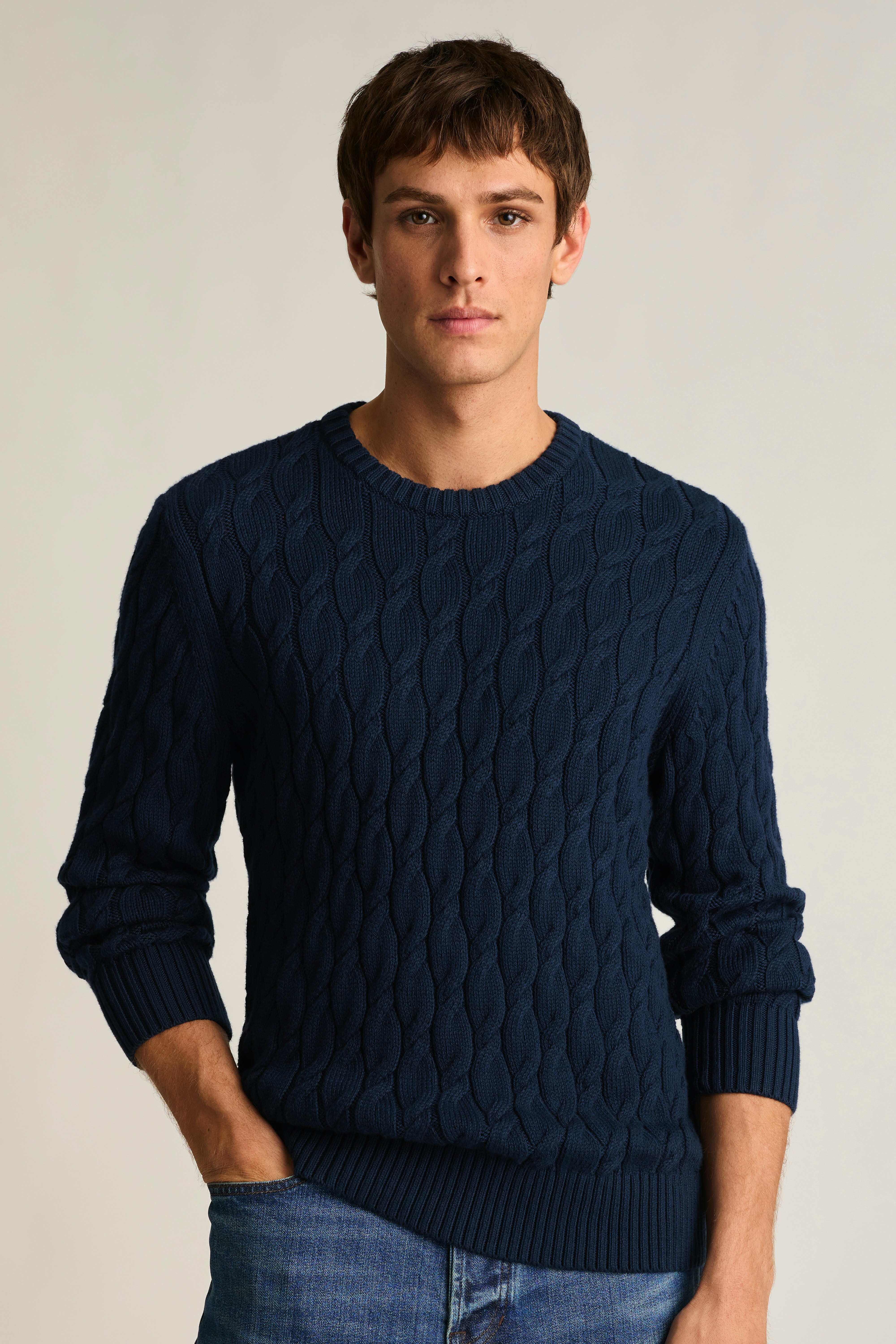 Italian Cotton Cable Sweater navy blue 3 Italian Cotton Cable Sweater navy blue