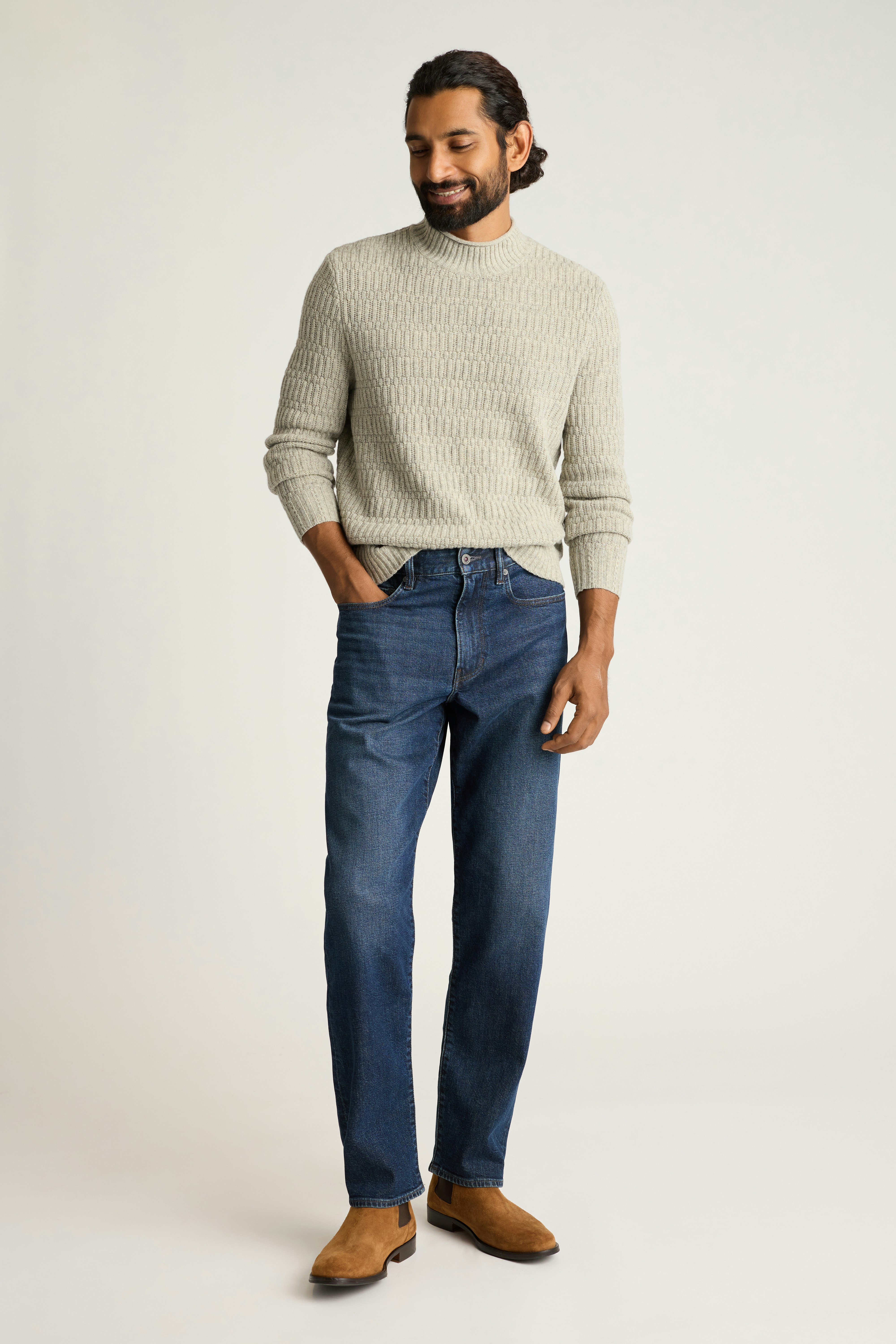 Merino Blend Mock Neck Sweater light grey heather