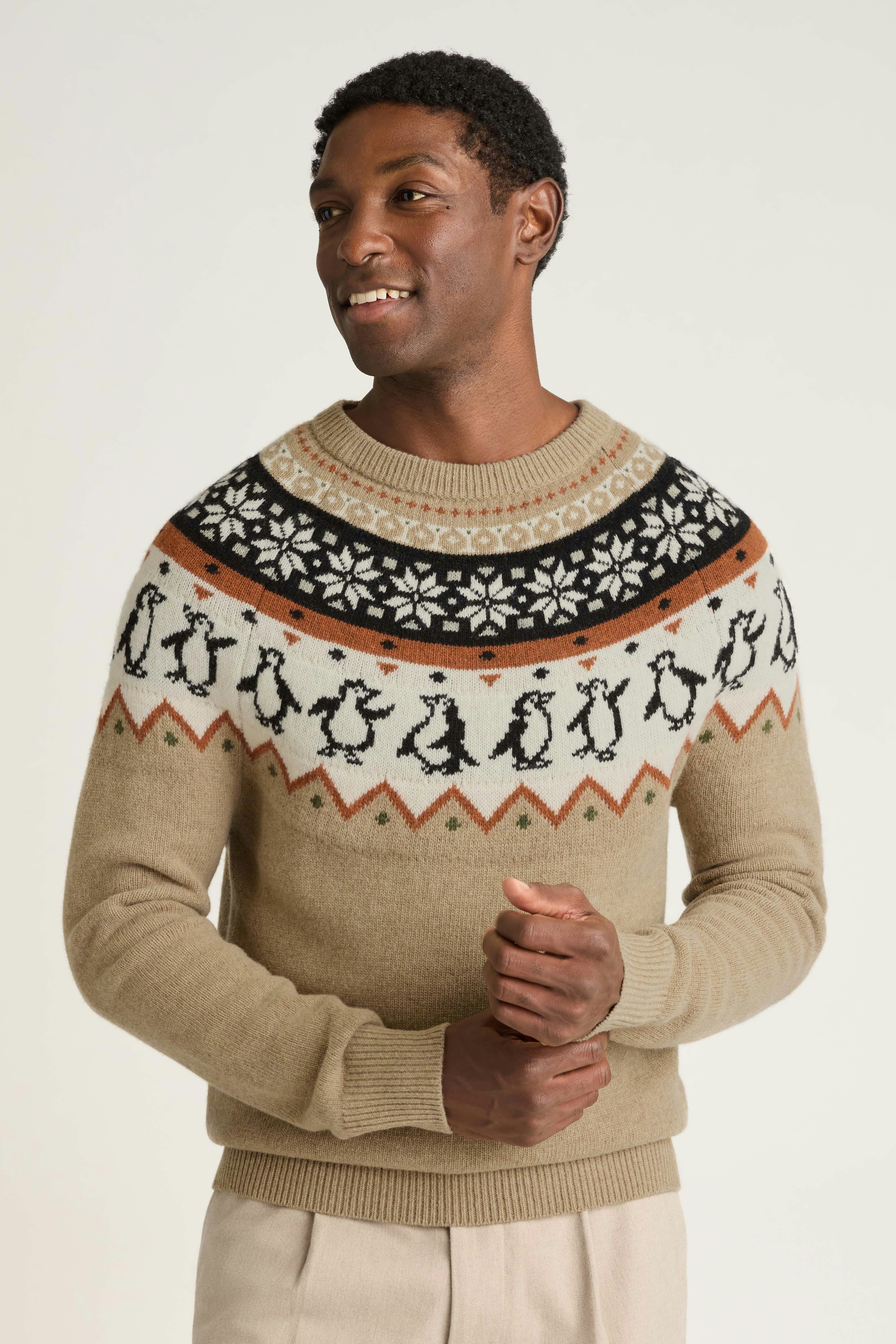 Disco Penguin Fair Isle Sweater winter white multi