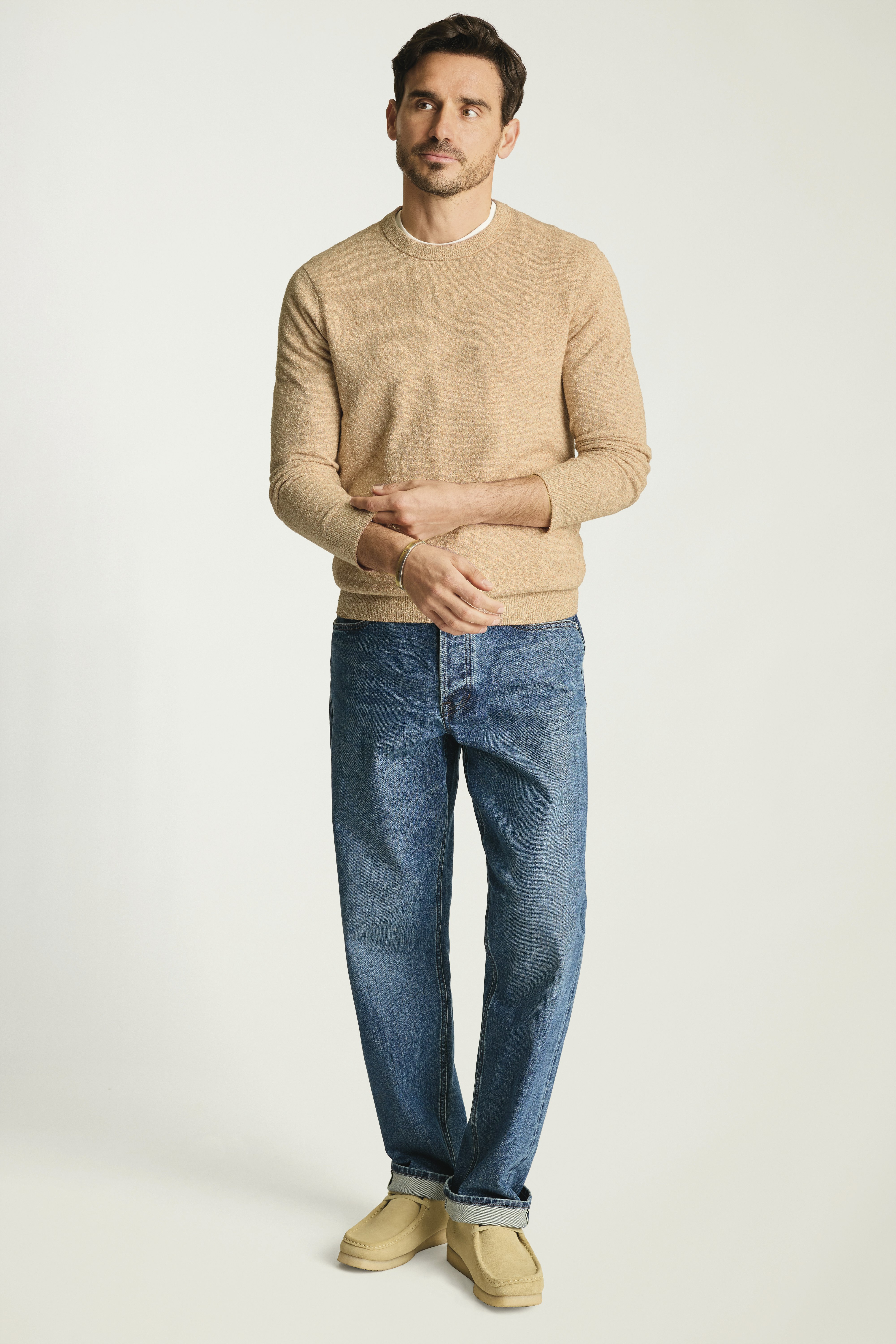 Boucle Cotton Sweater camel stripe 1 Boucle Cotton Sweater camel stripe