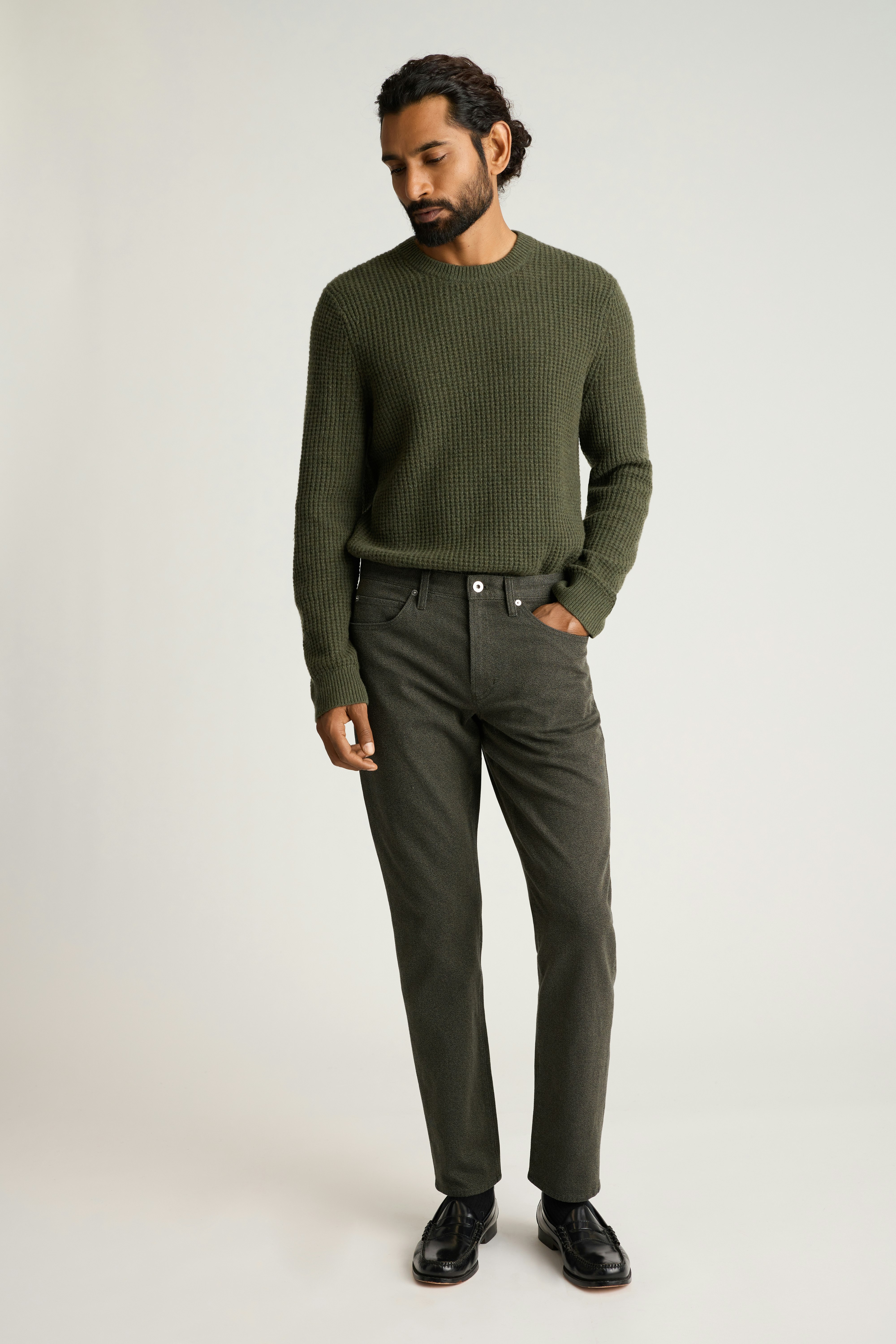 Italian Cashmere Crew Neck Sweater dark olive green