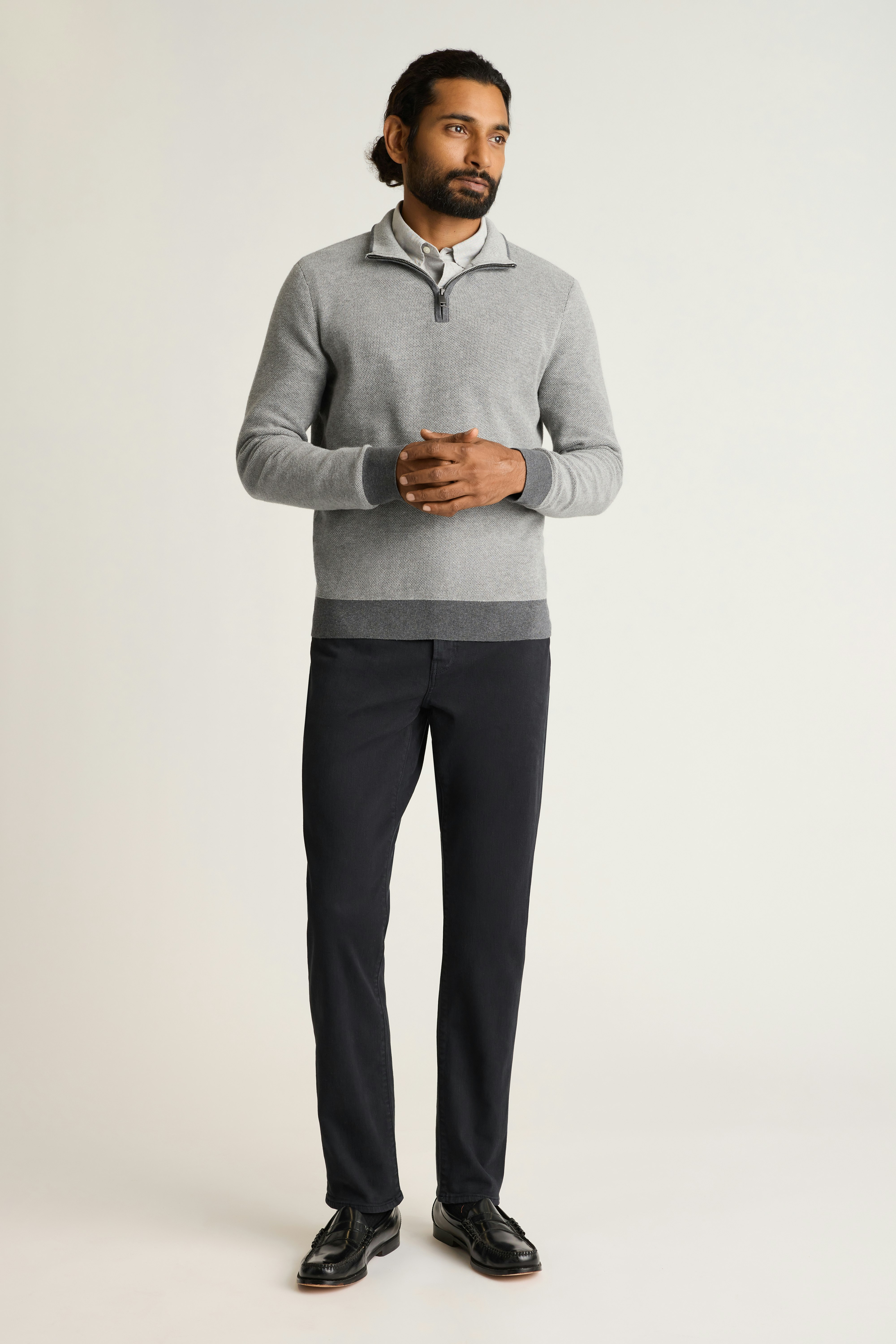 Washable Cotton Cashmere Quarter Zip ash grey