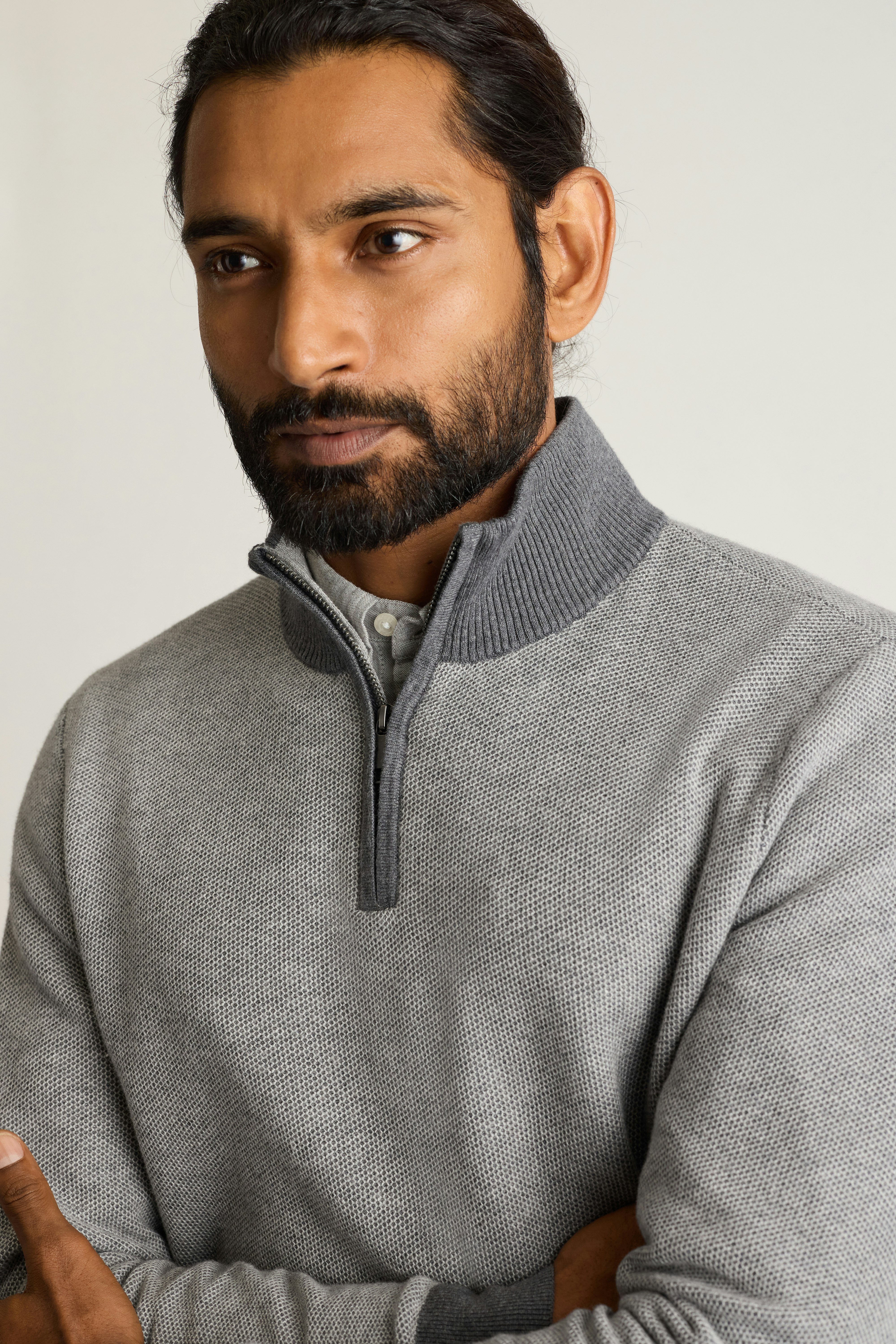 Washable Cotton Cashmere Quarter Zip ash grey