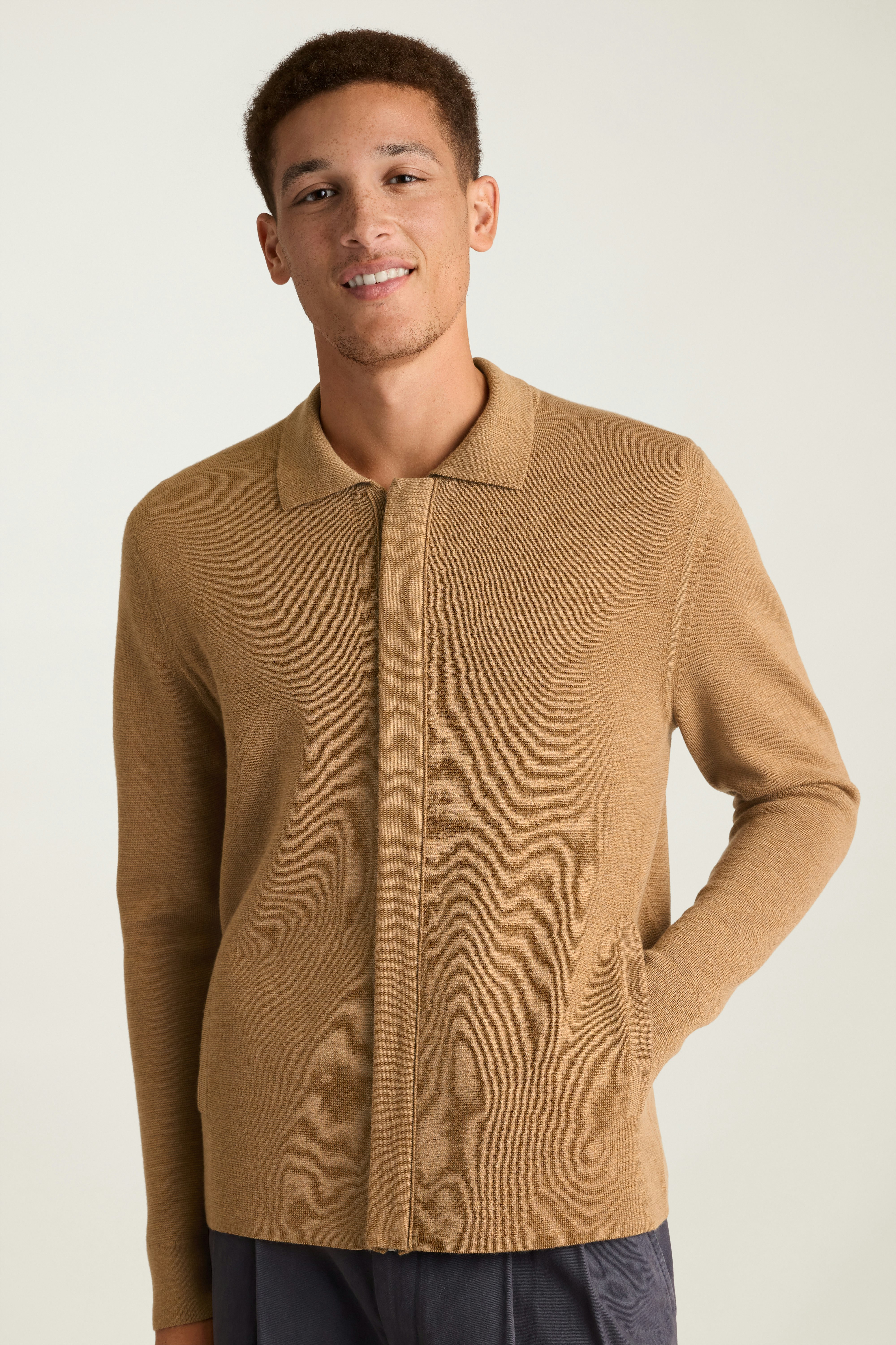 Merino Sweater Bomber dark camel