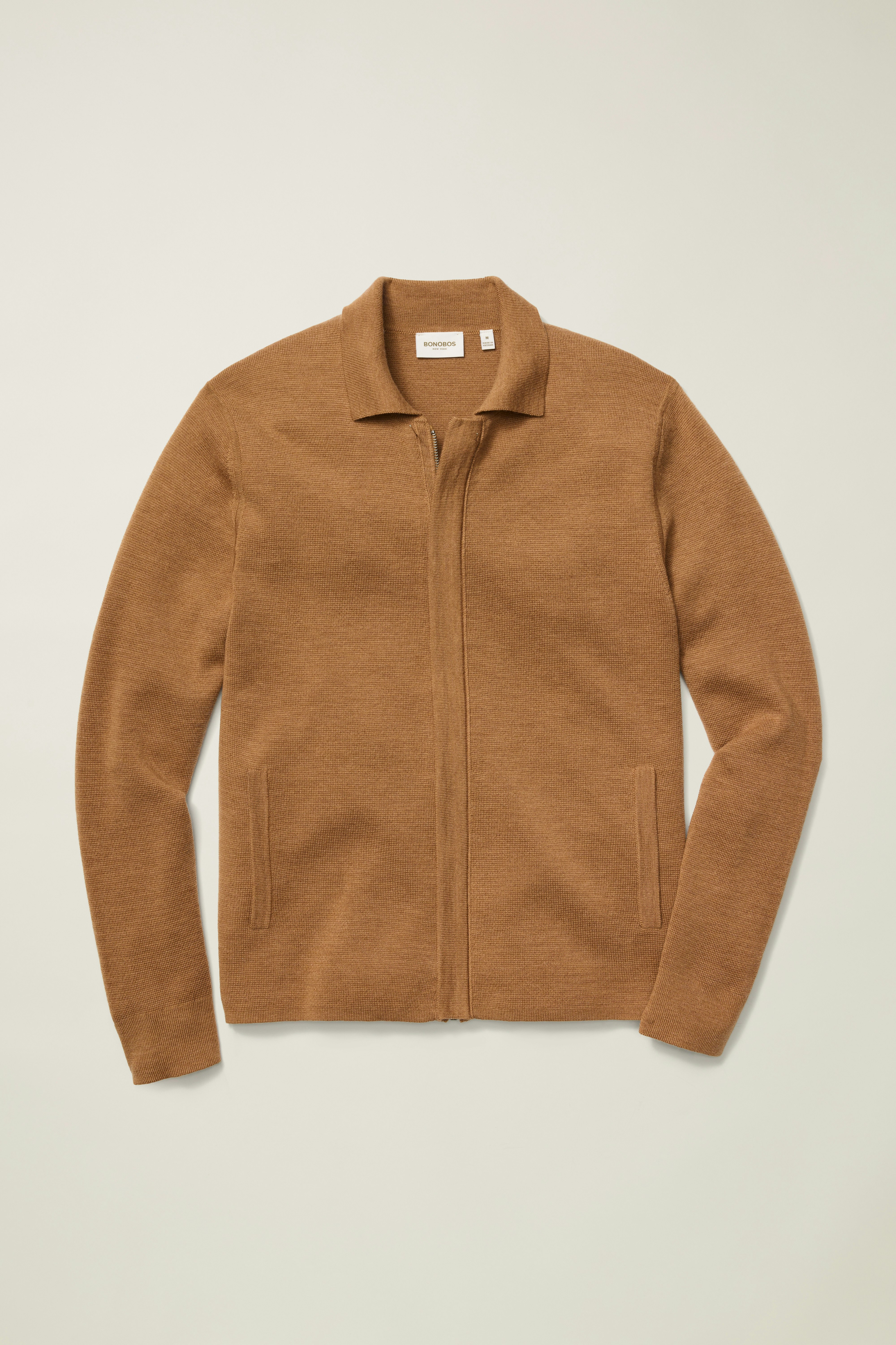 Merino Sweater Bomber dark camel