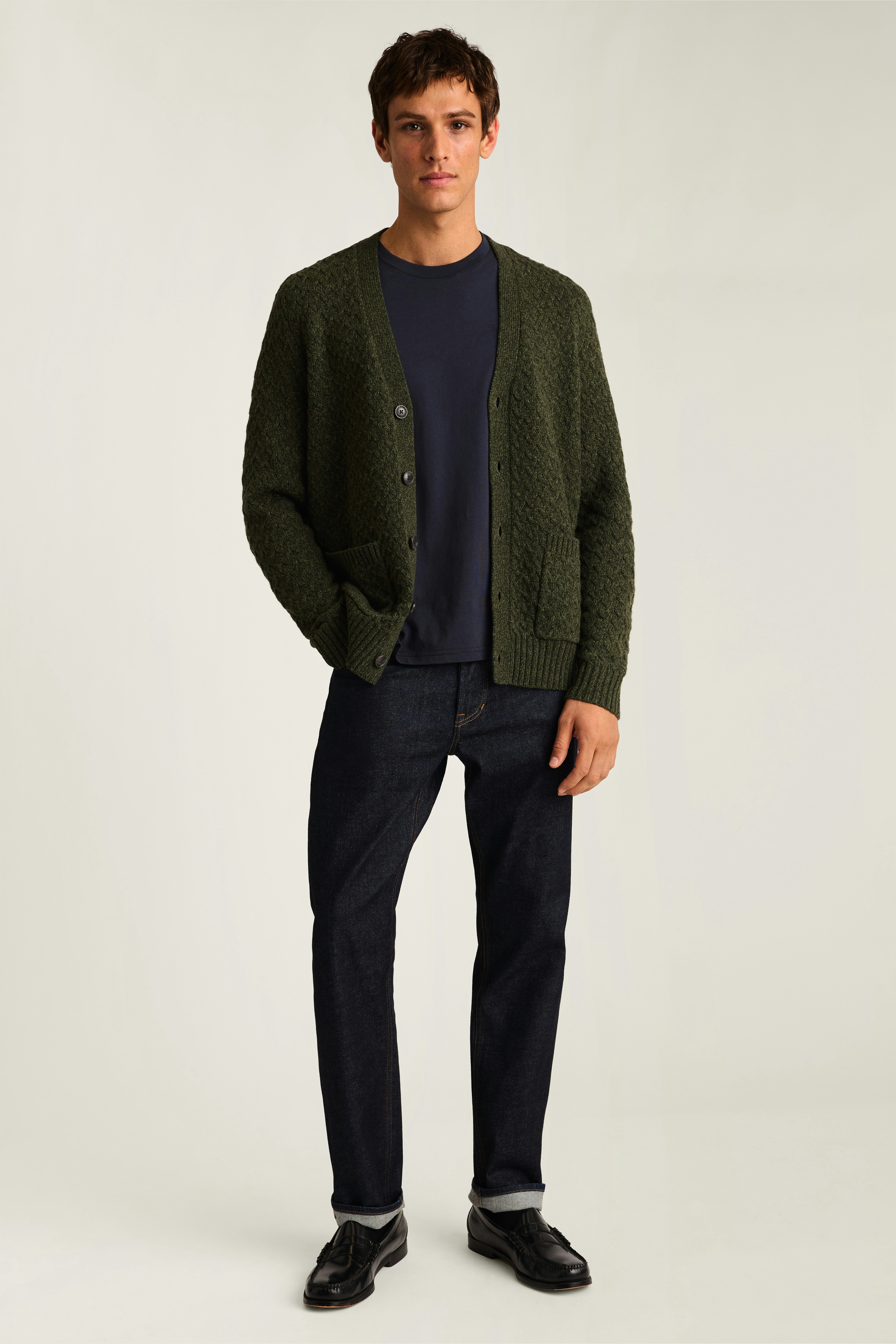 Merino Blend Cable Cardigan dark olive green