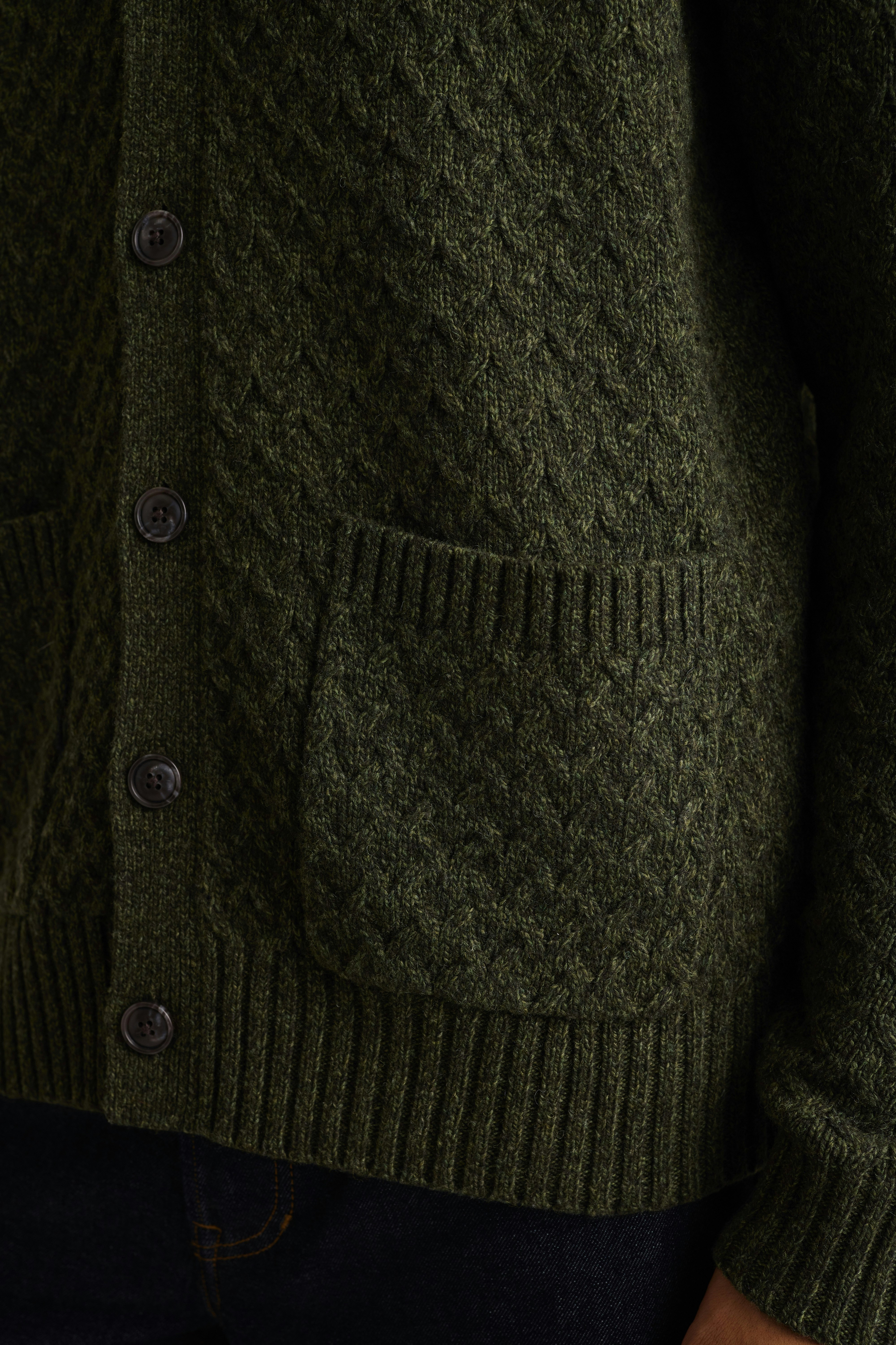 Merino Blend Cable Cardigan dark olive green