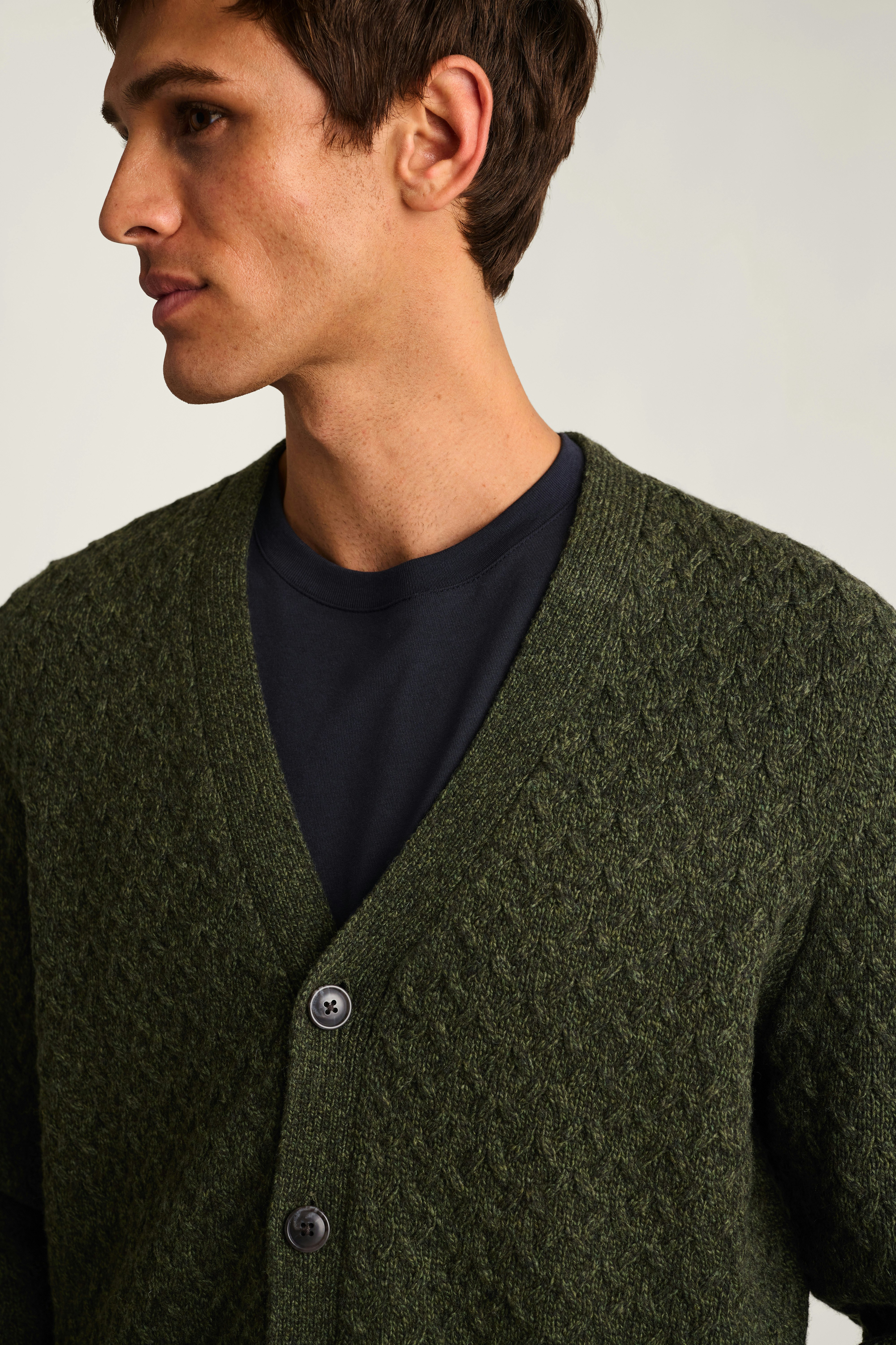 Merino Blend Cable Cardigan dark olive green