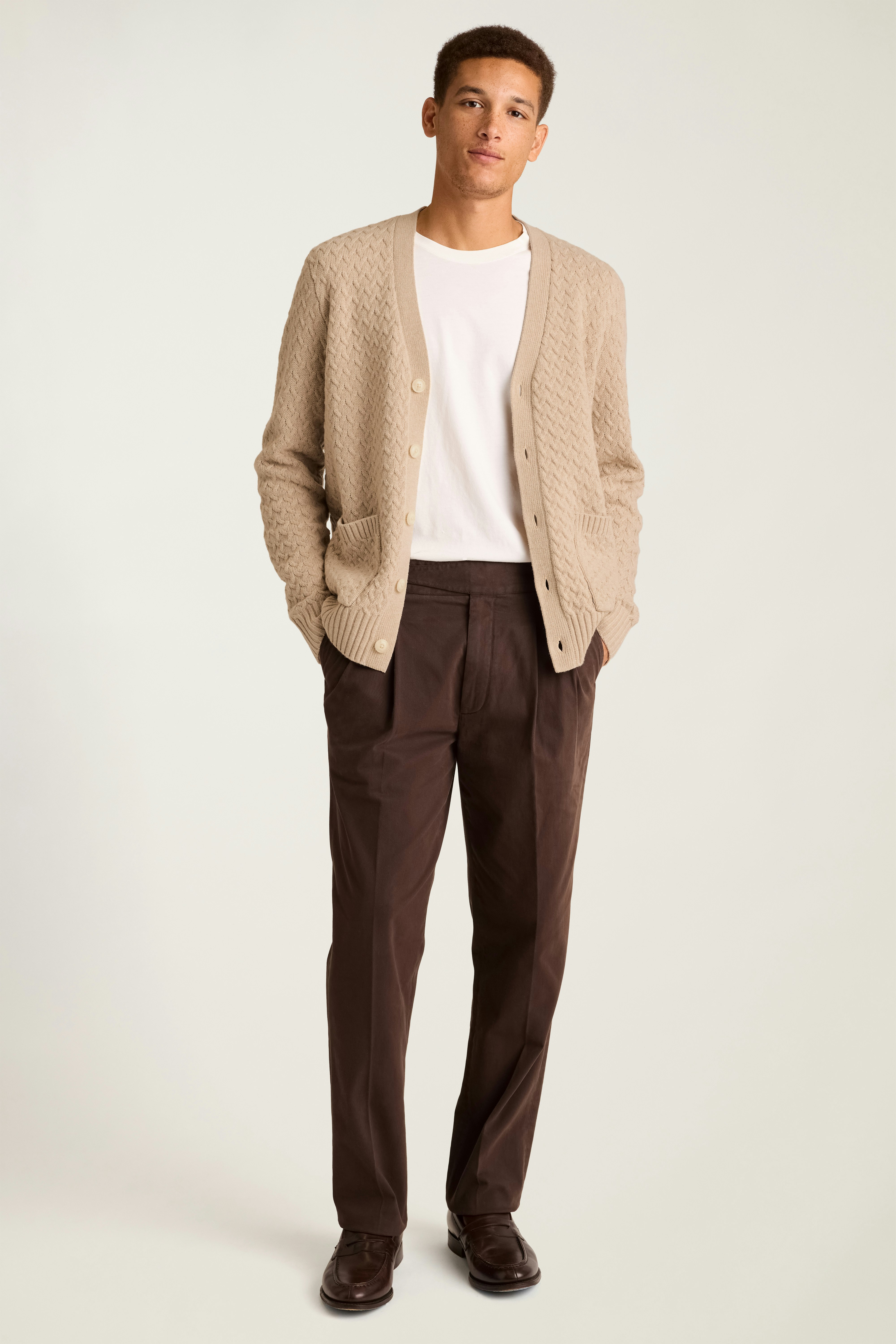 Merino Blend Cable Cardigan ivory