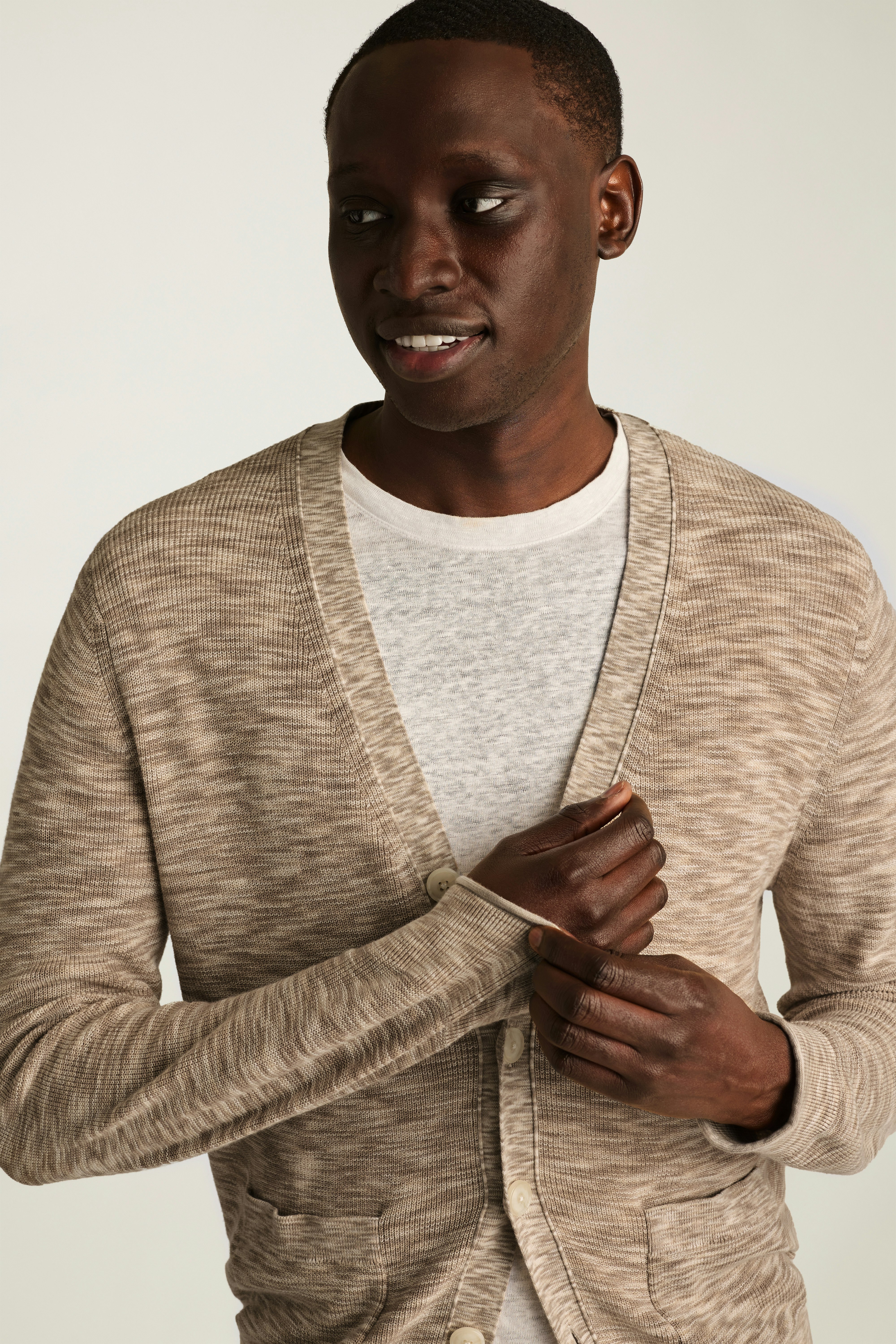 Italian Cardigan light beige space dye 3 Italian Cardigan light beige space dye