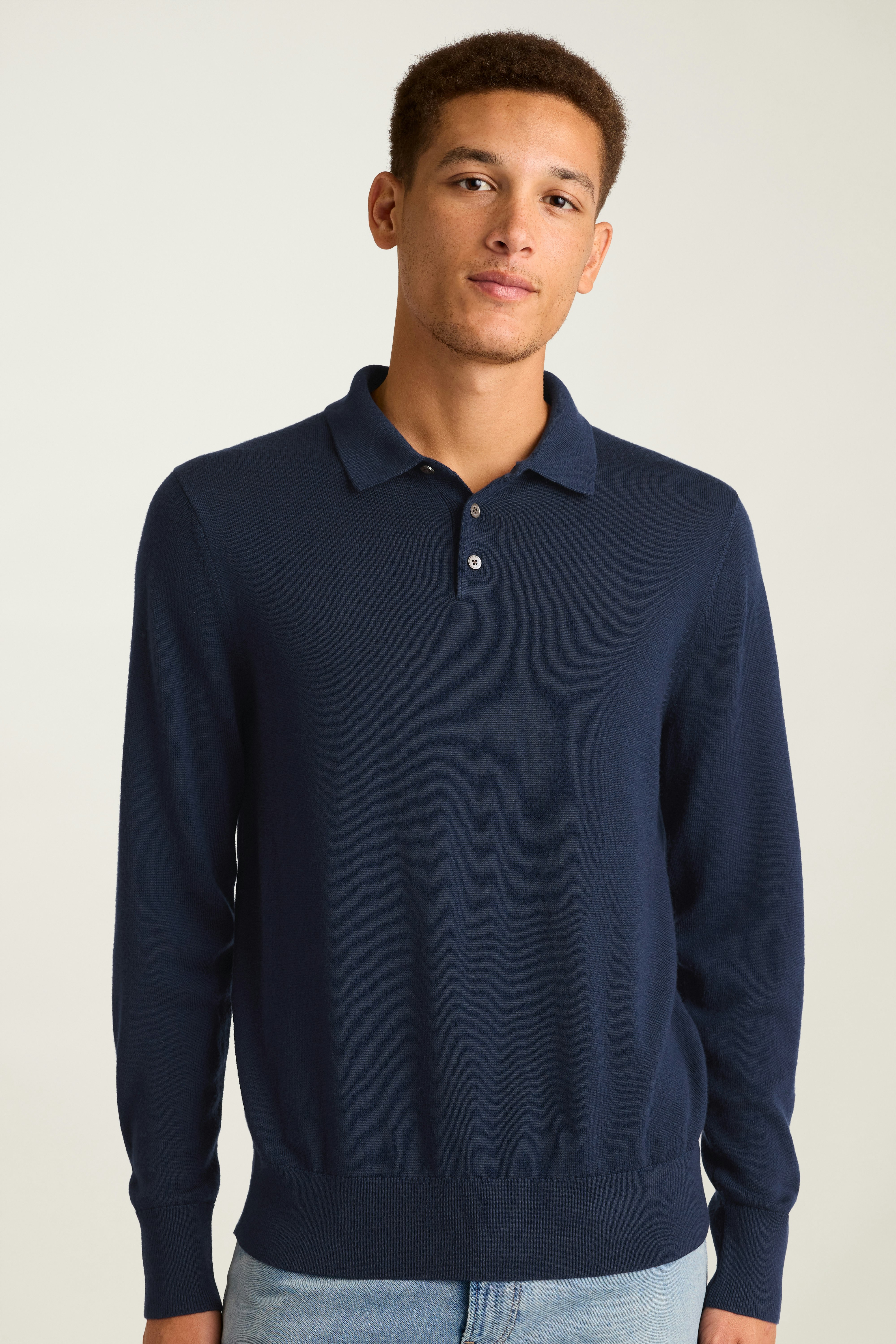 Hudson Long Sleeve Sweater Polo navy blue merino
