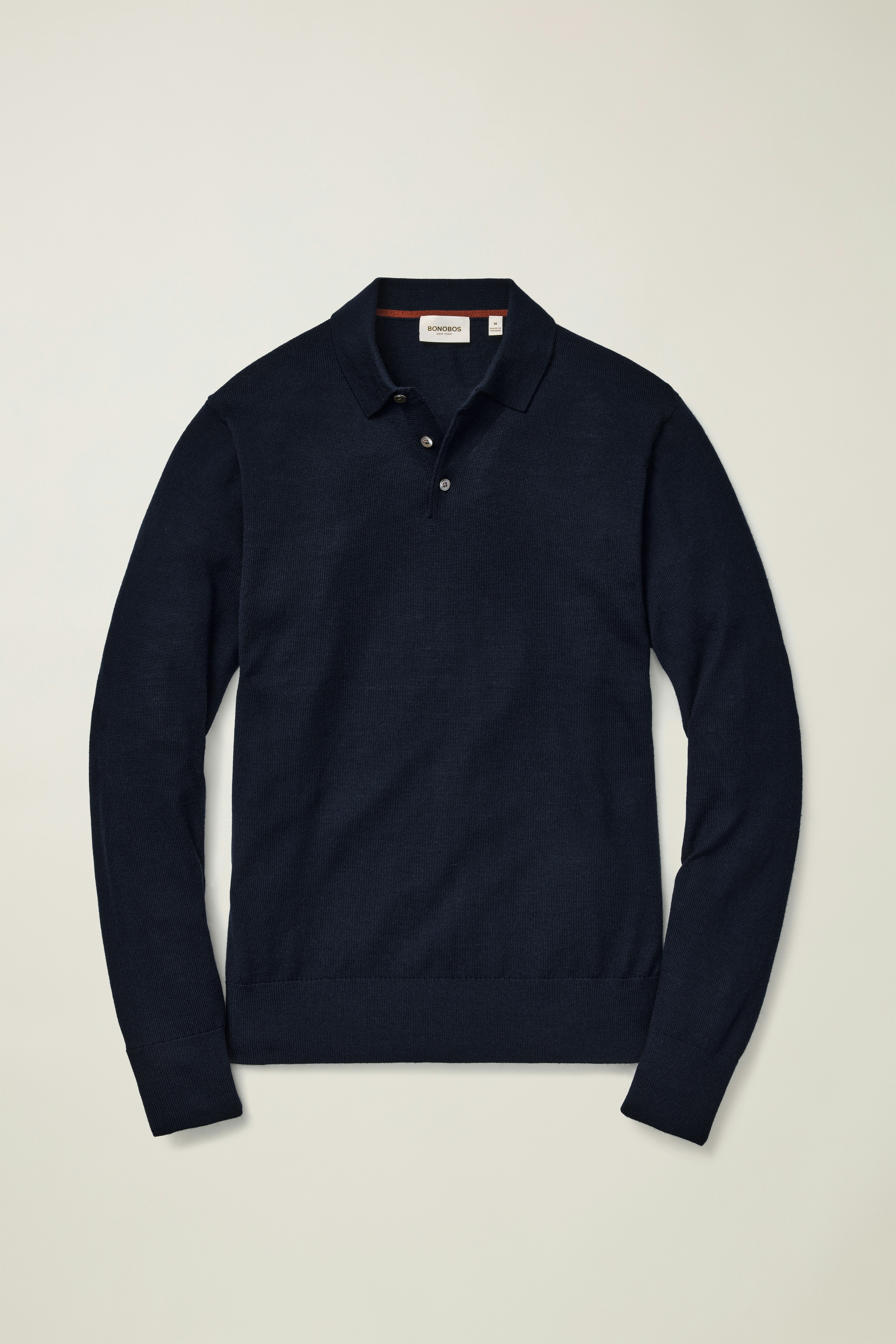 Hudson Long Sleeve Sweater Polo navy blue merino