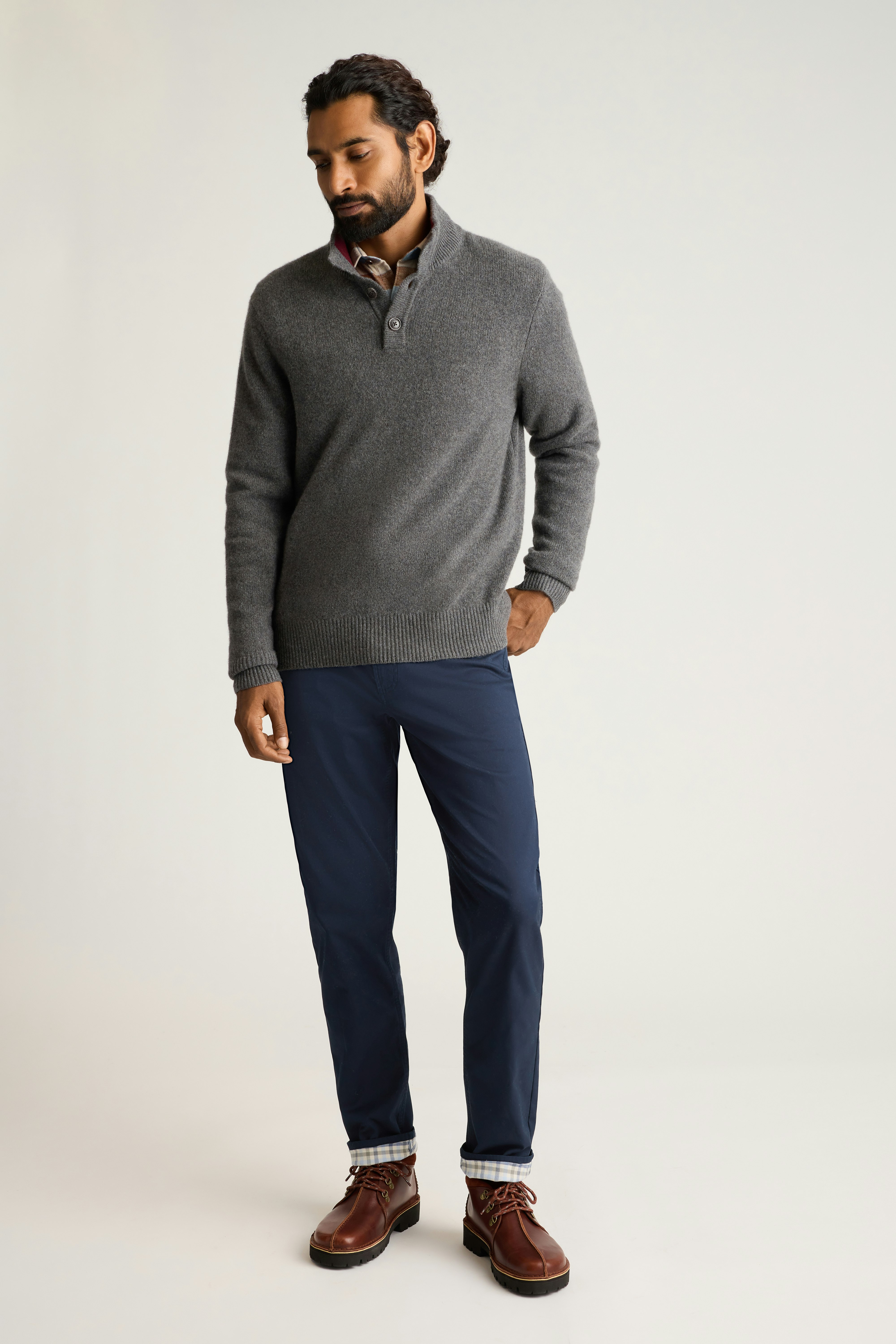 Italian Cashmere Mock Neck Sweater charcoal heather