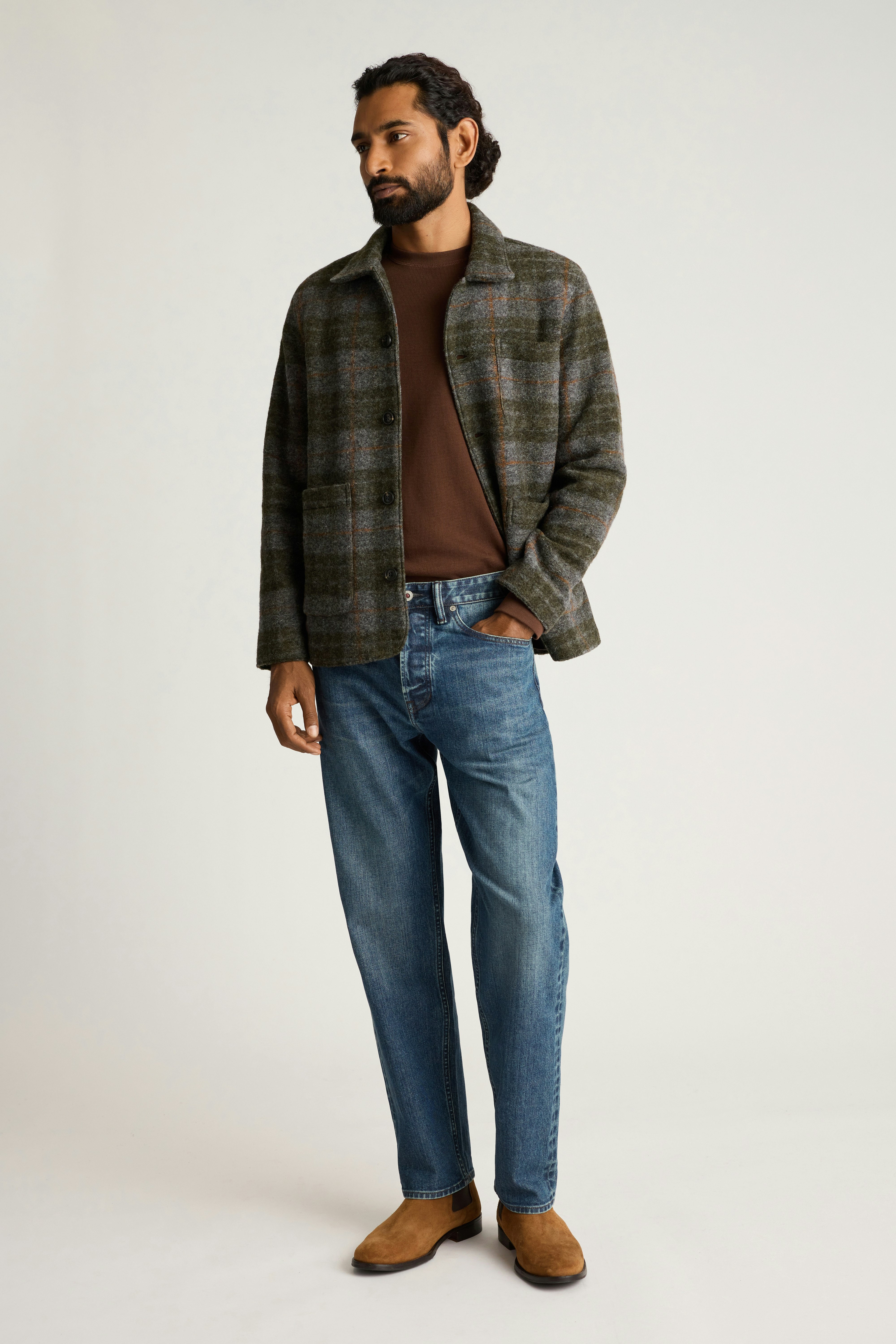 Italian Wool Chore Jacket multi green plaid