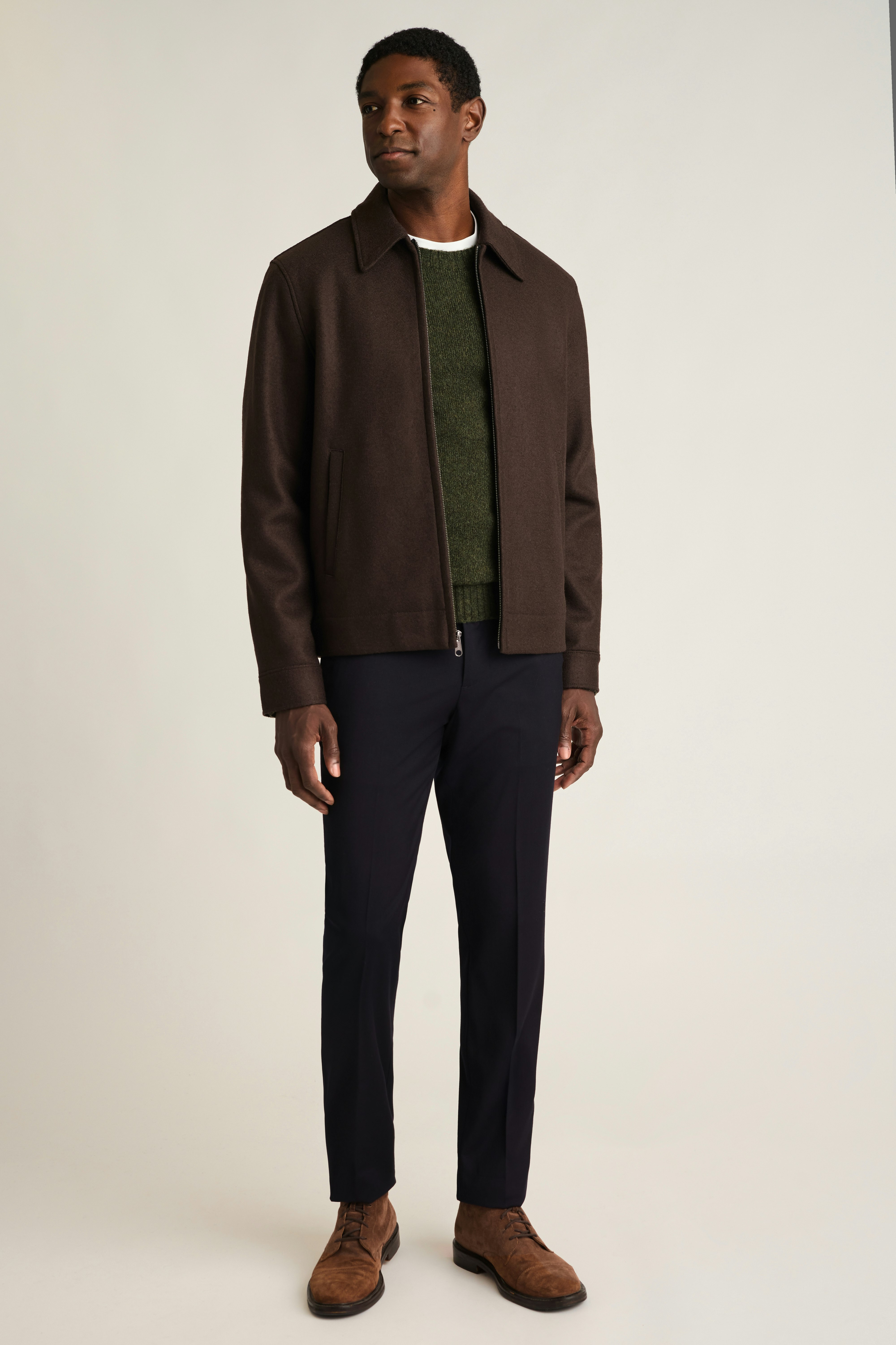 Italian Brushed Wool Deck Jacket dark chocolate brown